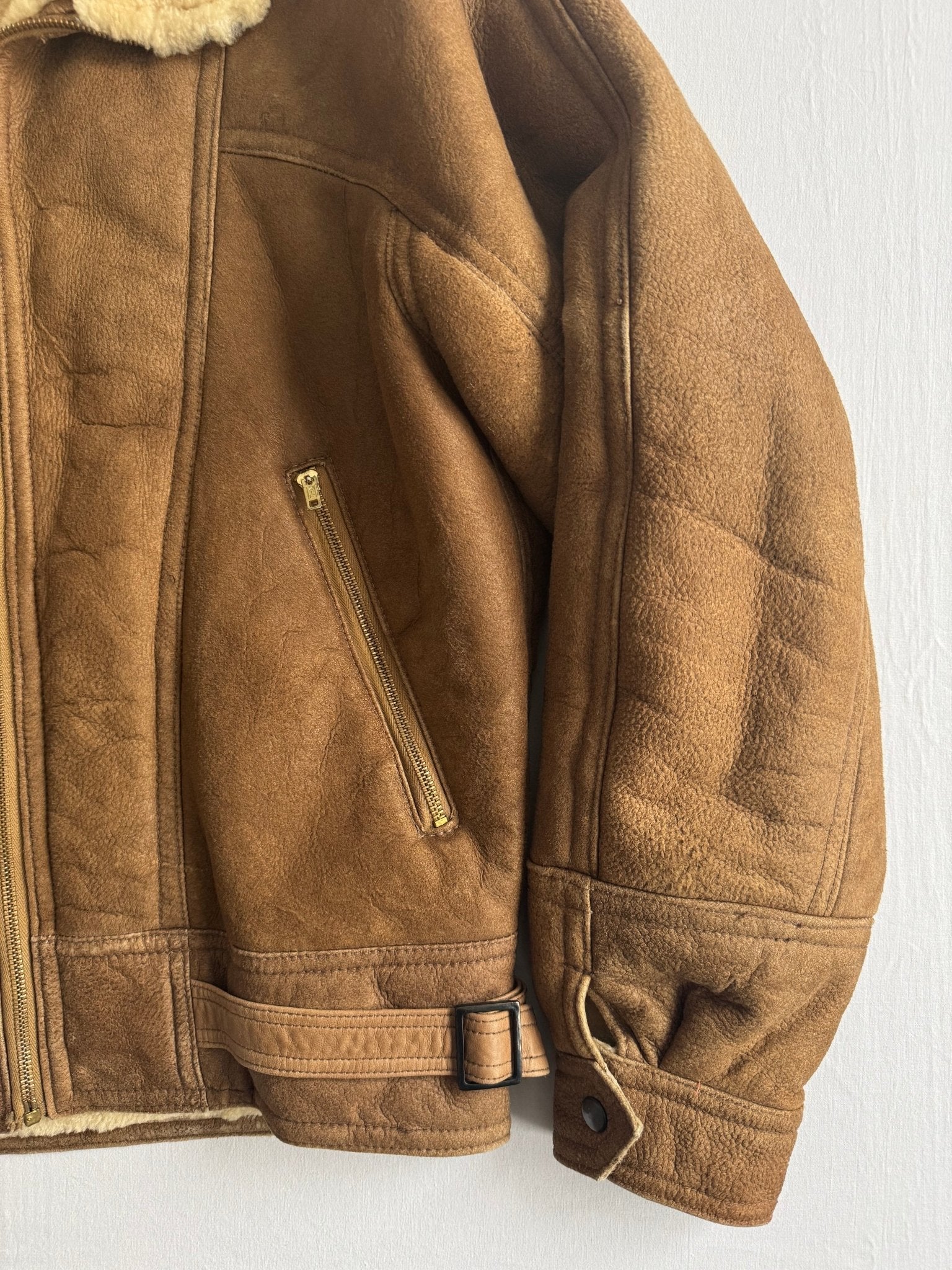 🐑 Jachetă Vintage Din Shearling Natural – Bărbați M/L - anbracaminte