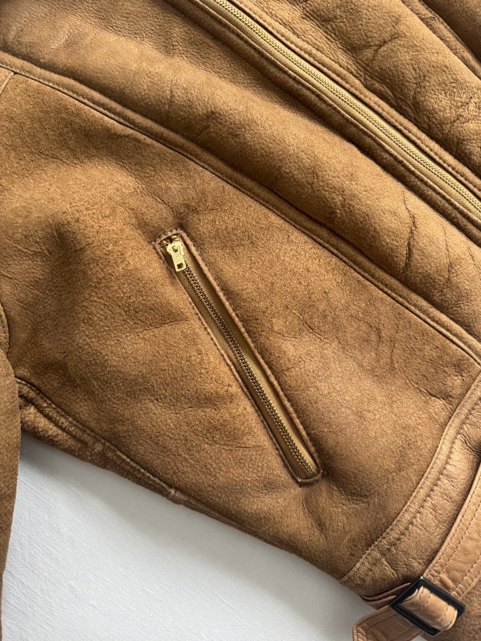 🐑 Jachetă Vintage Din Shearling Natural – Bărbați M/L - anbracaminte
