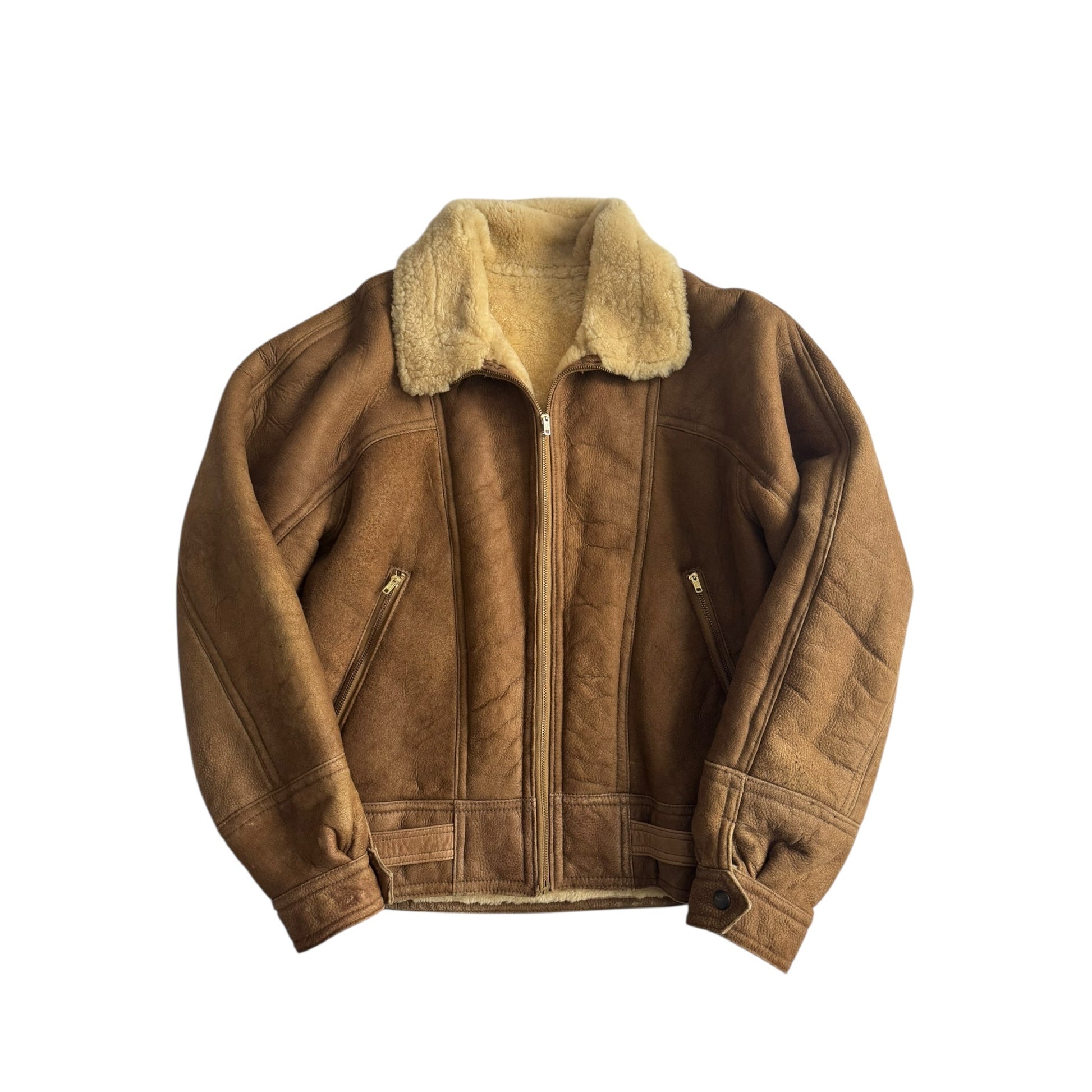 🐑 Jachetă Vintage Din Shearling Natural – Bărbați M/L - anbracaminte