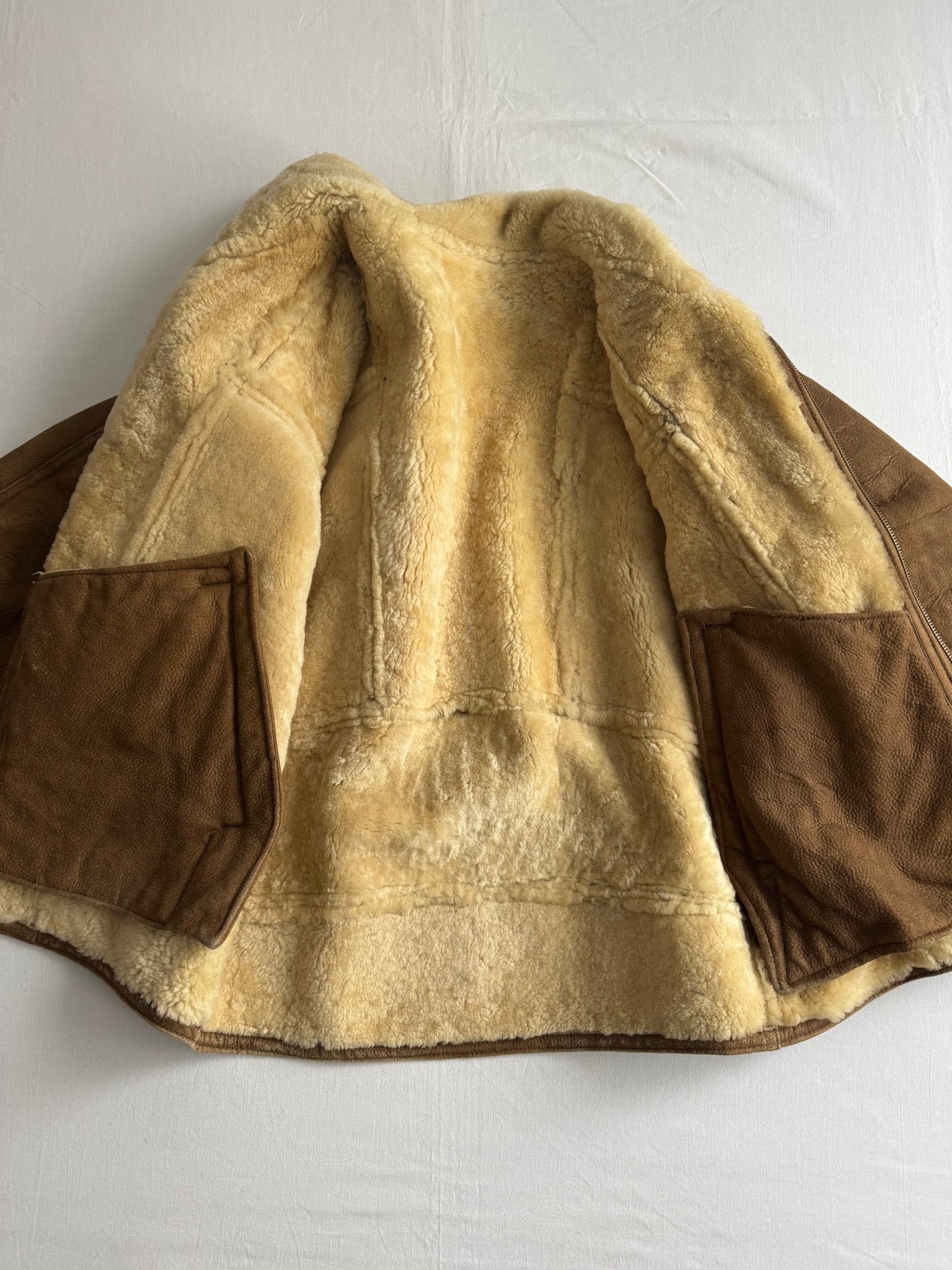 🐑 Jachetă Vintage Din Shearling Natural – Bărbați M/L - anbracaminte