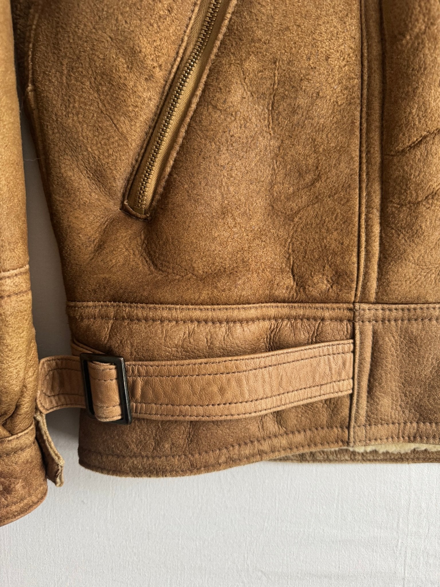 🐑 Jachetă Vintage Din Shearling Natural – Bărbați M/L - anbracaminte