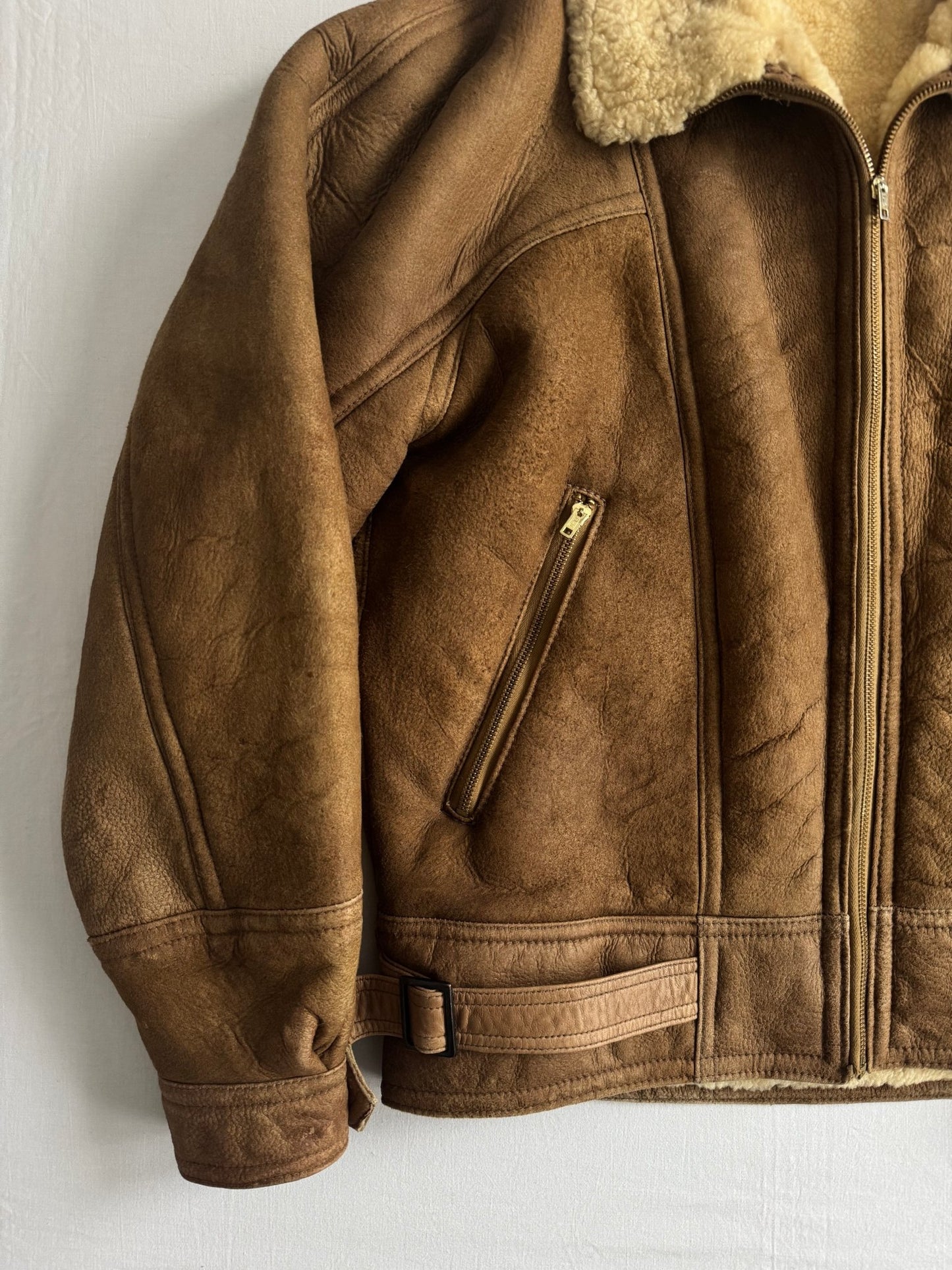 🐑 Jachetă Vintage Din Shearling Natural – Bărbați M/L - anbracaminte