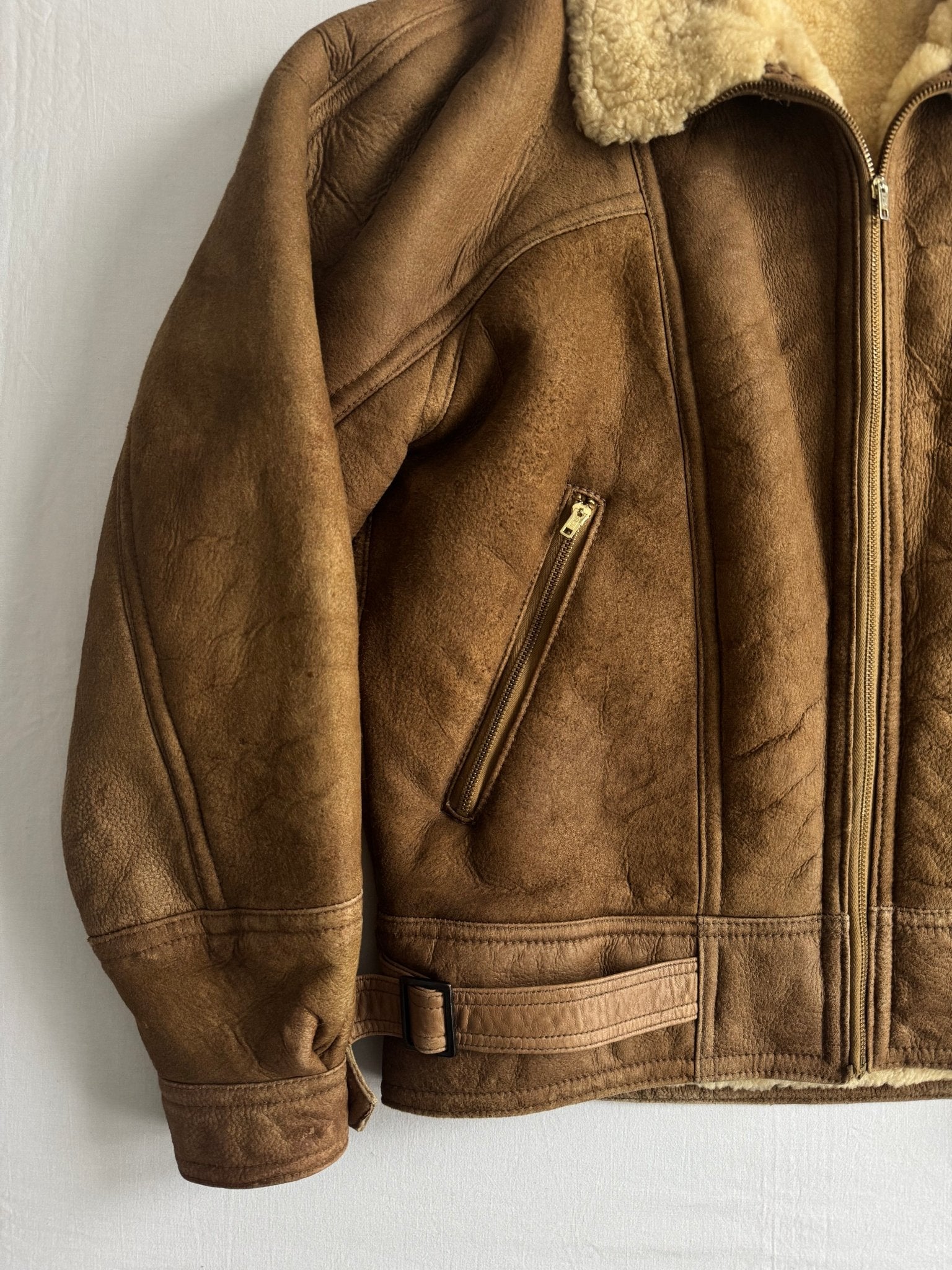 🐑 Jachetă Vintage Din Shearling Natural – Bărbați M/L - anbracaminte