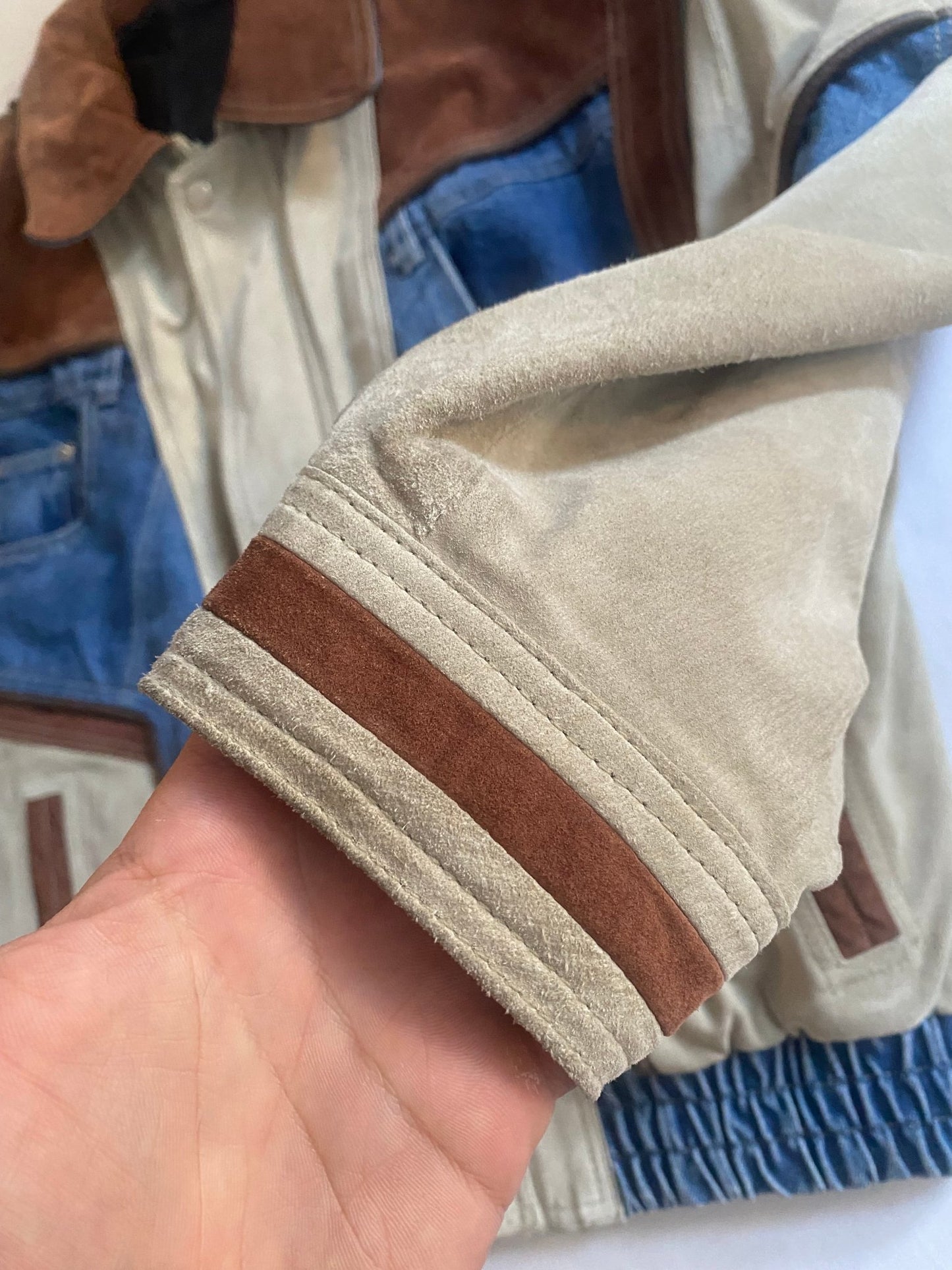 Jachetă Vintage Suede & Denim – Mâneci Detașabile – Mărime 48 (M, Oversized/Boxy Fit) - anbracaminte