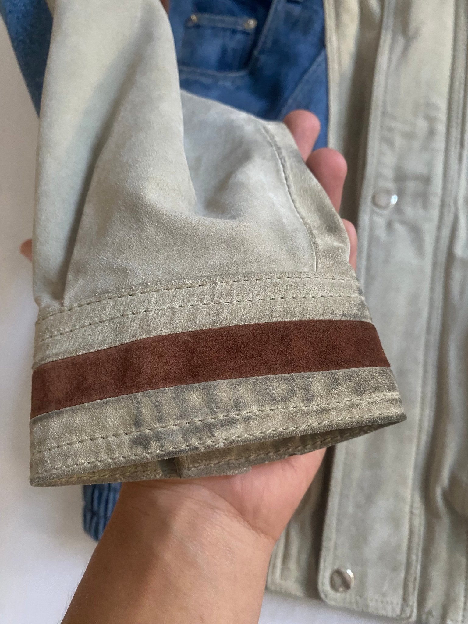 Jachetă Vintage Suede & Denim – Mâneci Detașabile – Mărime 48 (M, Oversized/Boxy Fit) - anbracaminte