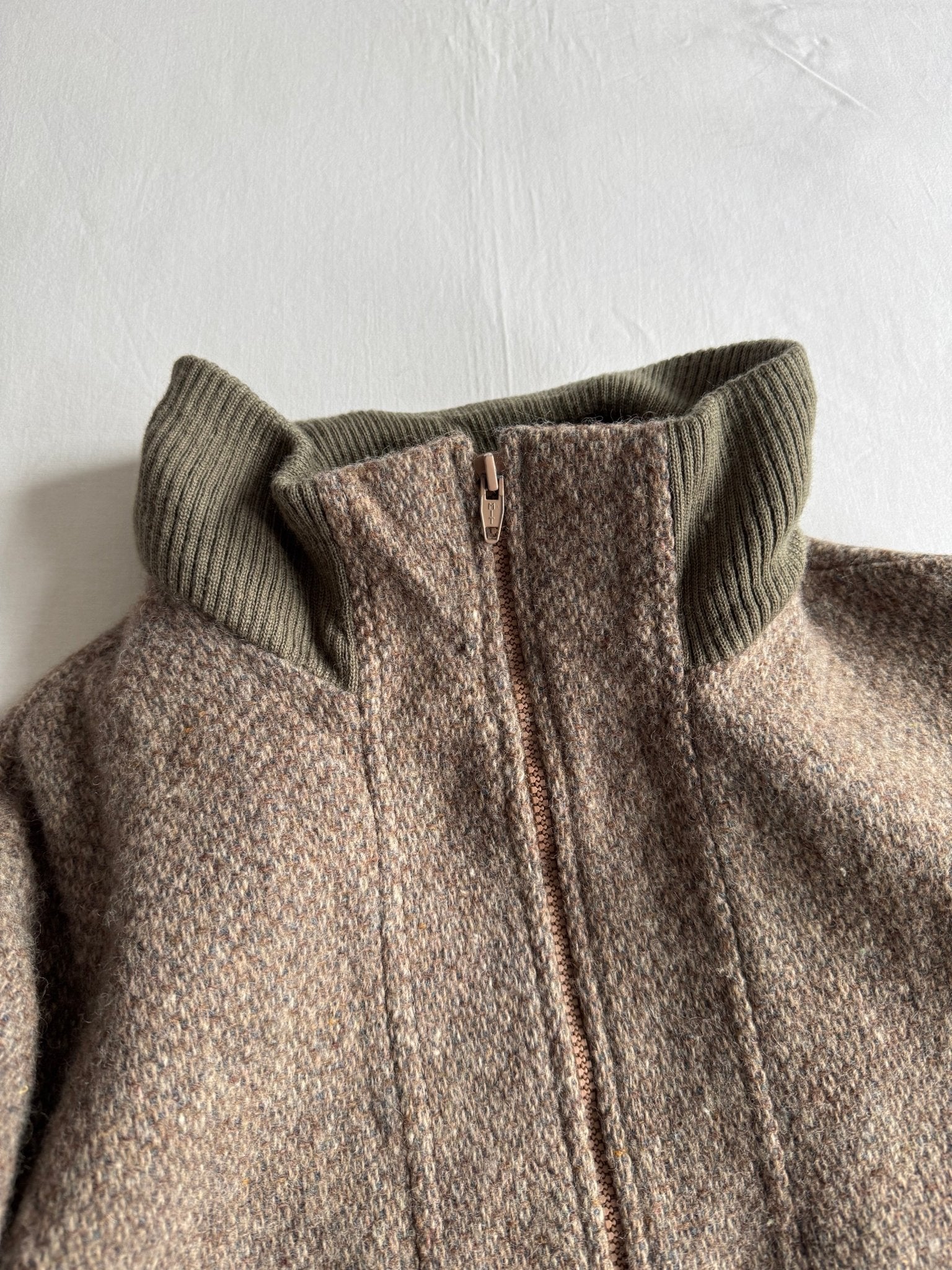 🧥 Jachetă Vintage Tip Bomber Texturată din Lână Virgină pentru Bărbați – L (EU 52) - anbracaminte