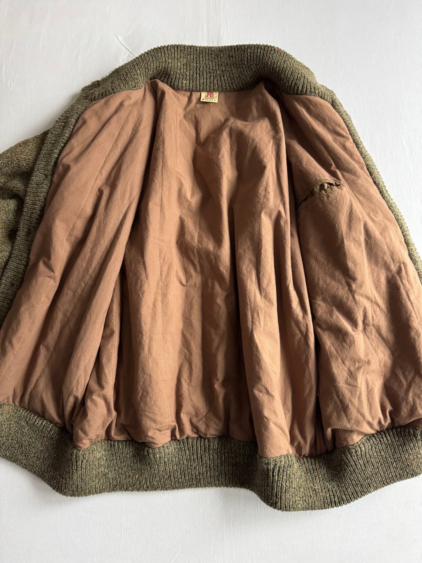 🧶 Jachetă Vintage Tricotată Tip Bomber cu Căptușeală din Bumbac – L - anbracaminte
