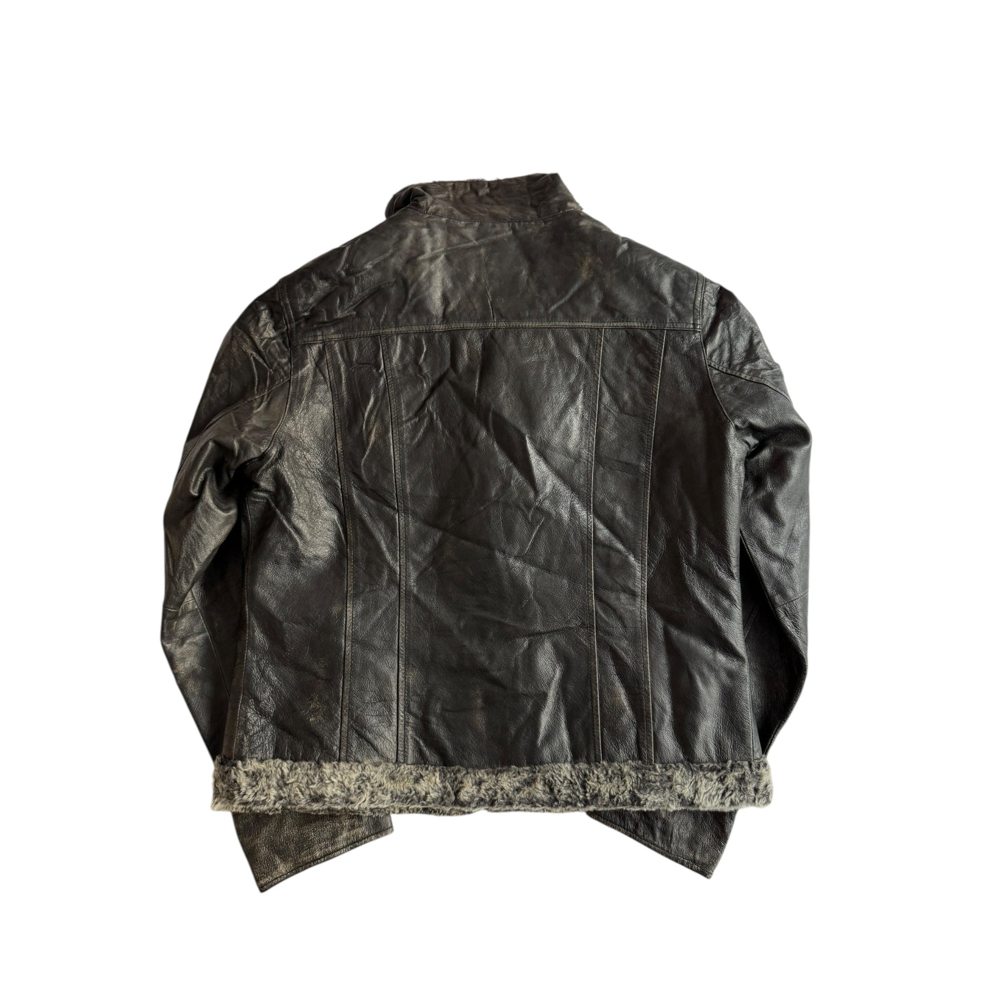 🧥 Jachetă Y2K Cropped din Piele cu Căptușeală Sherpa – 48 (M Bărbați) - anbracaminte