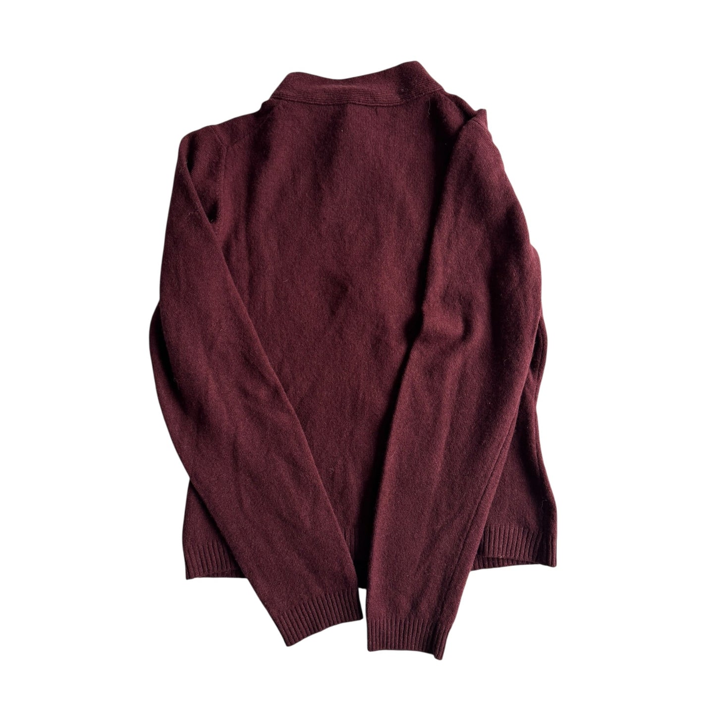 🧶 Jachetă Y2K Damă Benetton Burgundy Knit Cafe Racer – S - anbracaminte