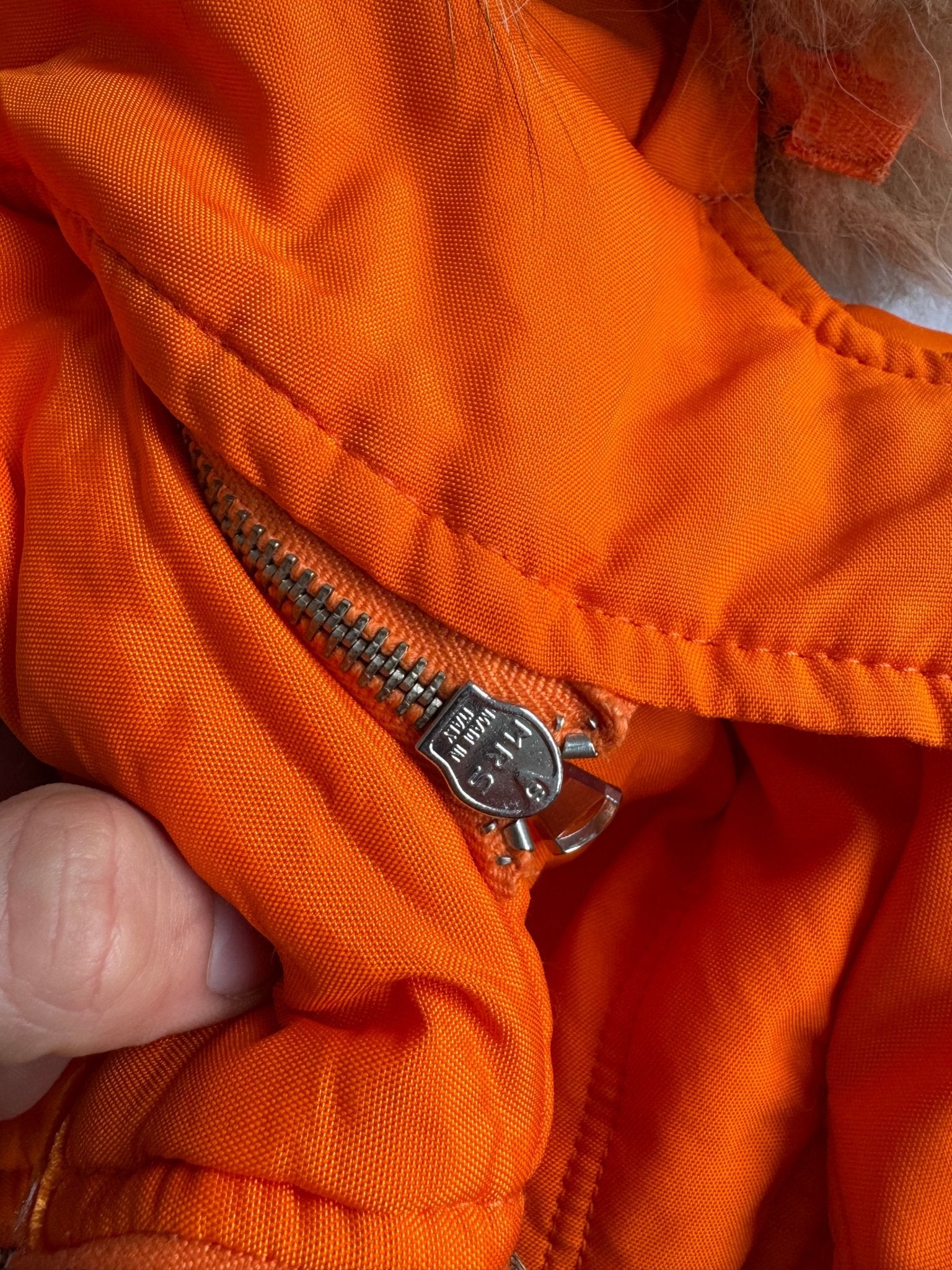 🍊 Jachetă Y2K Portocalie 4US by Cesare Paciotti cu Glugă din Blană Naturală – M Femei - anbracaminte