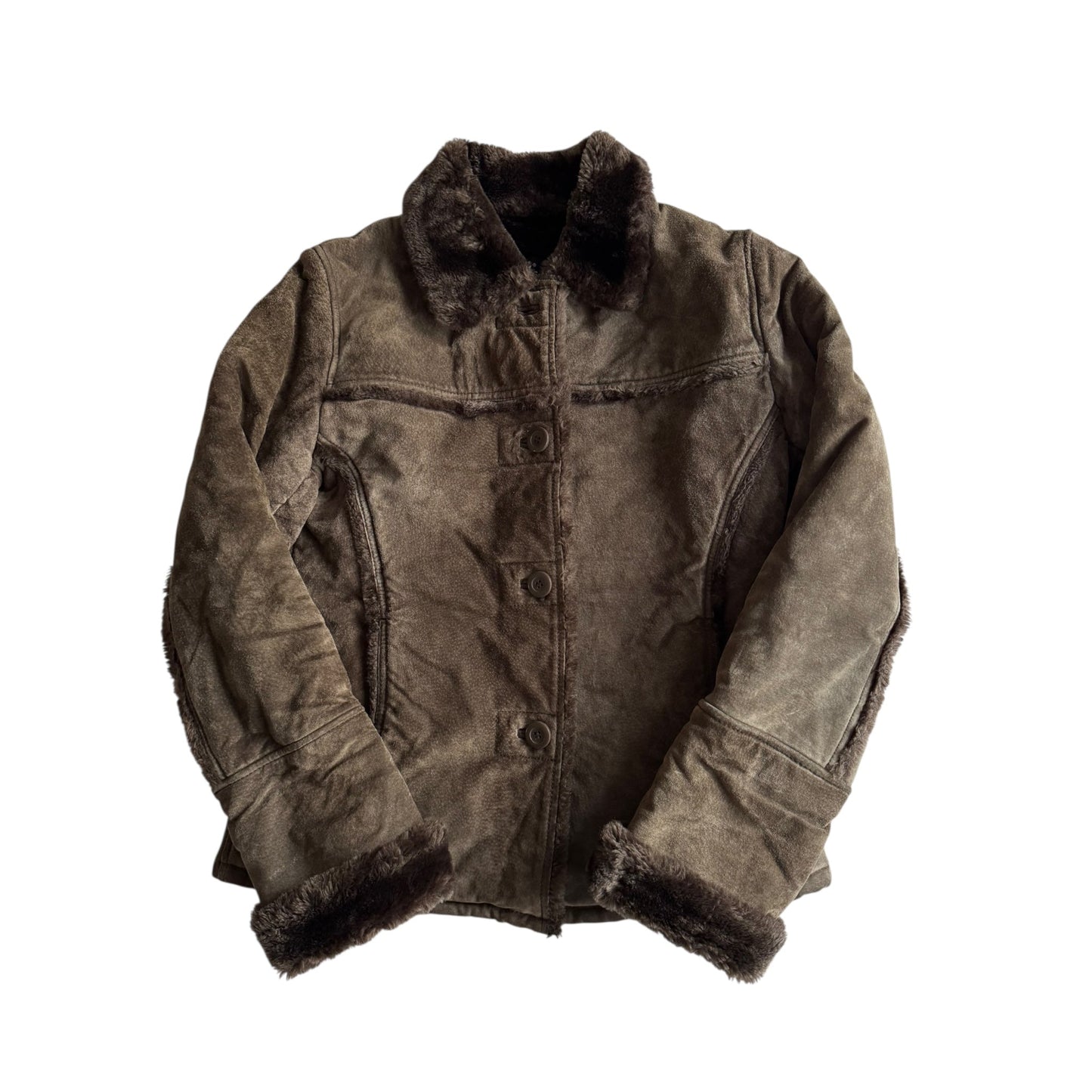 🧥 Jachetă Y2K Suede Faux Shearling – Mărime S Femei - anbracaminte