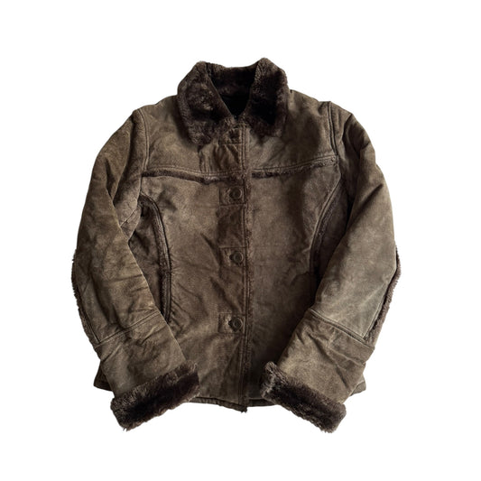🧥 Jachetă Y2K Suede Faux Shearling – Mărime S Femei - anbracaminte