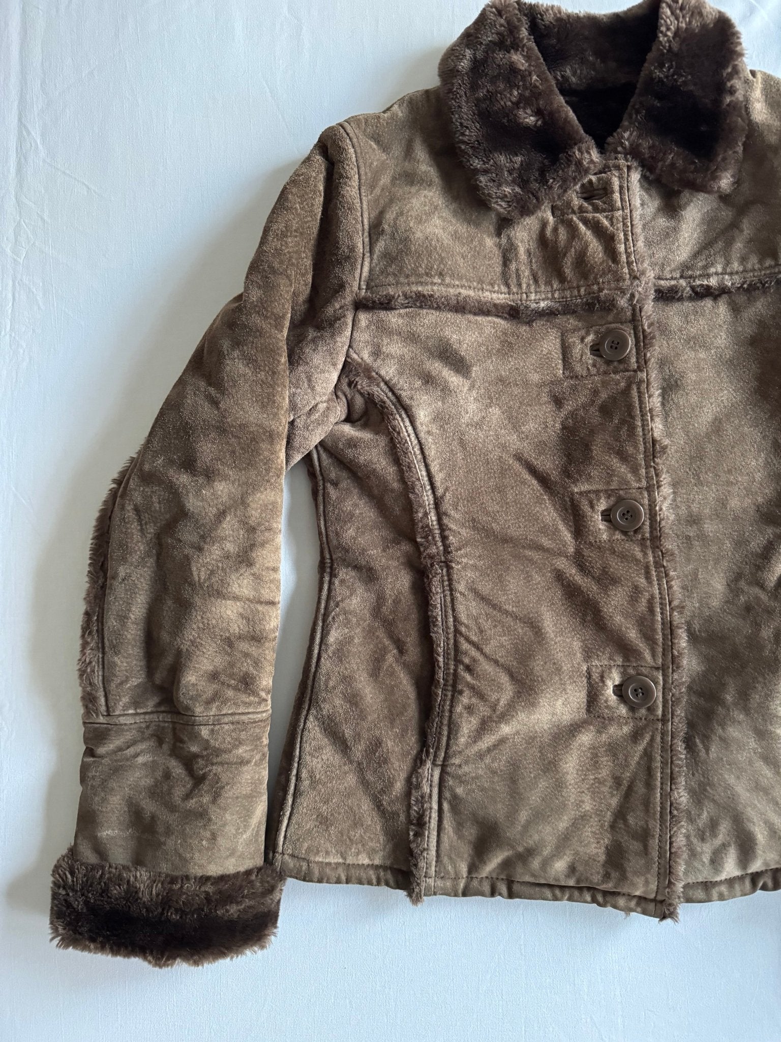 🧥 Jachetă Y2K Suede Faux Shearling – Mărime S Femei - anbracaminte