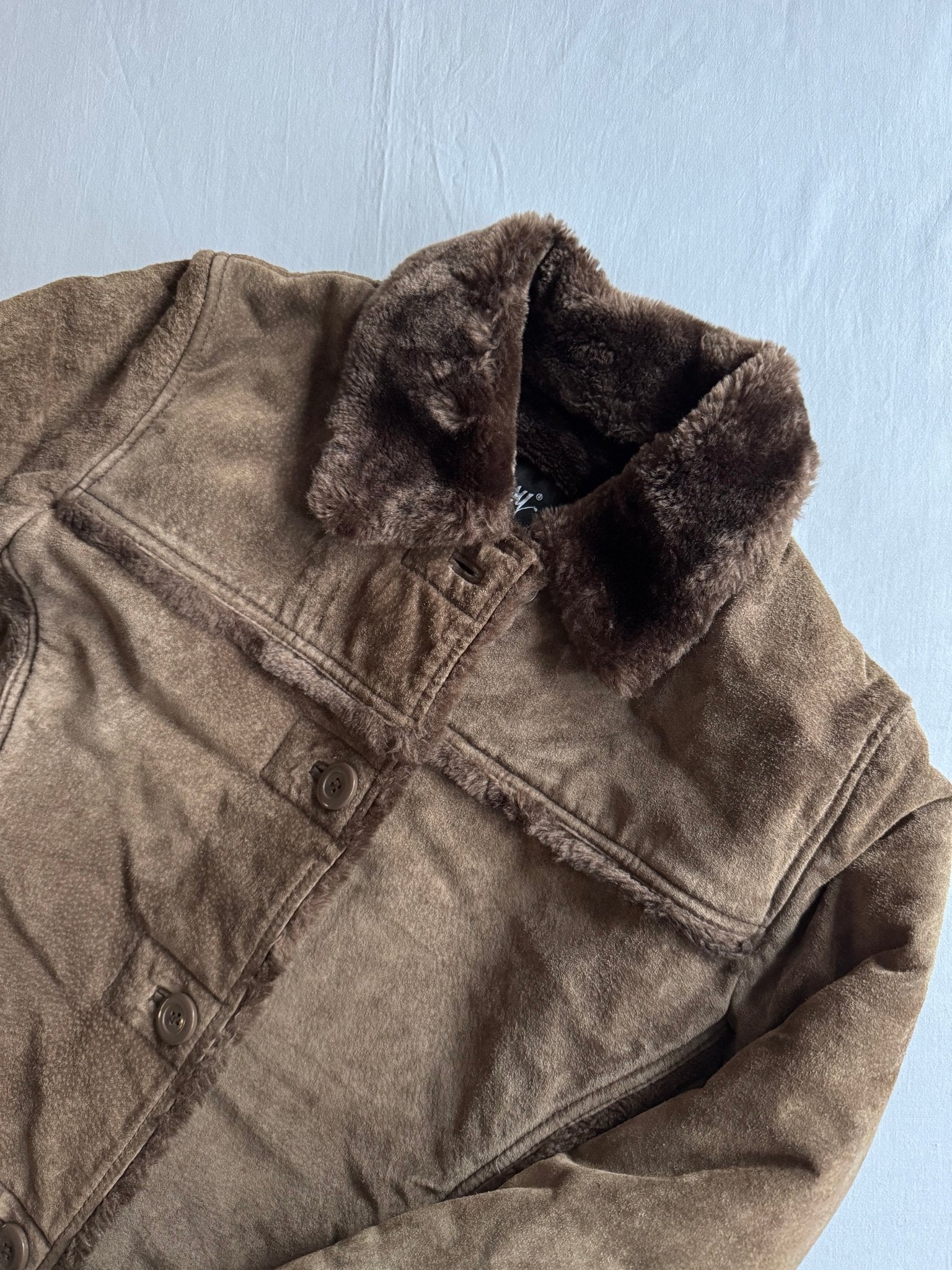🧥 Jachetă Y2K Suede Faux Shearling – Mărime S Femei - anbracaminte
