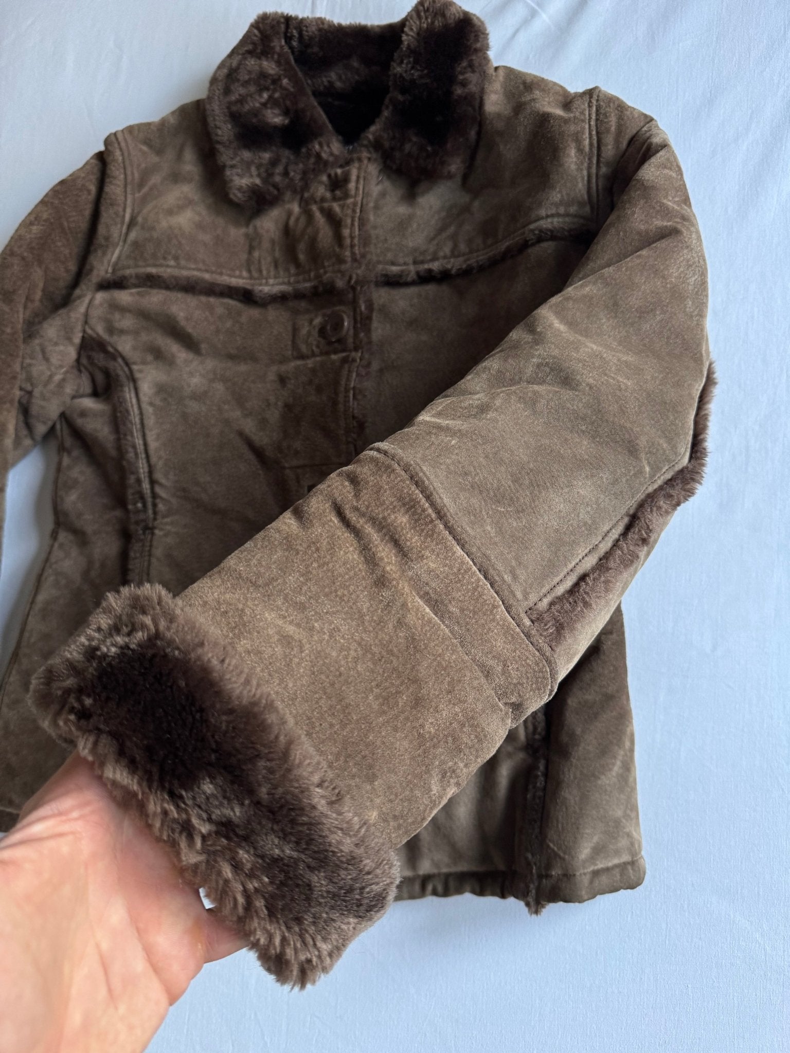 🧥 Jachetă Y2K Suede Faux Shearling – Mărime S Femei - anbracaminte