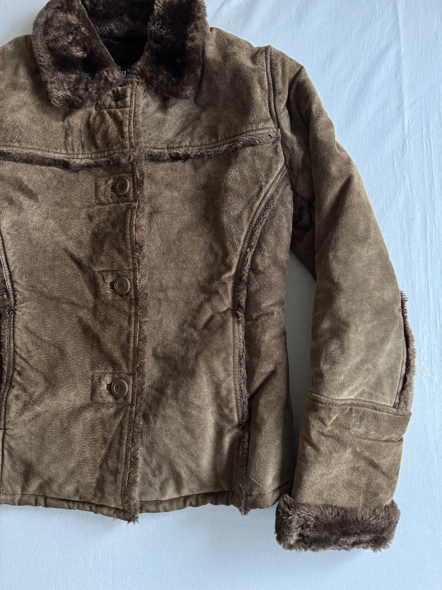 🧥 Jachetă Y2K Suede Faux Shearling – Mărime S Femei - anbracaminte