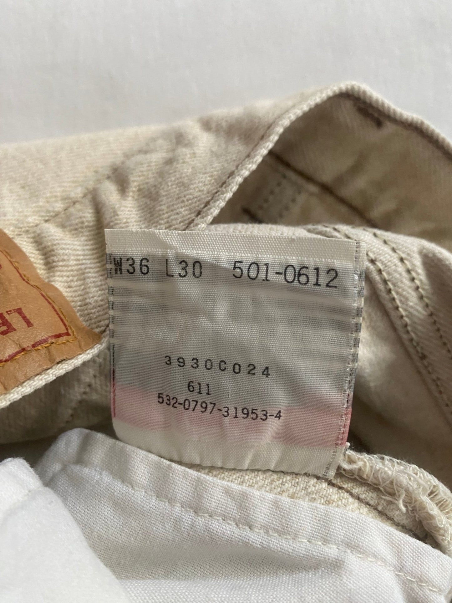Jeans Vintage Levi’s 501 – Washed Cream – 1997 – Made in USA – W36 L30 - anbracaminte