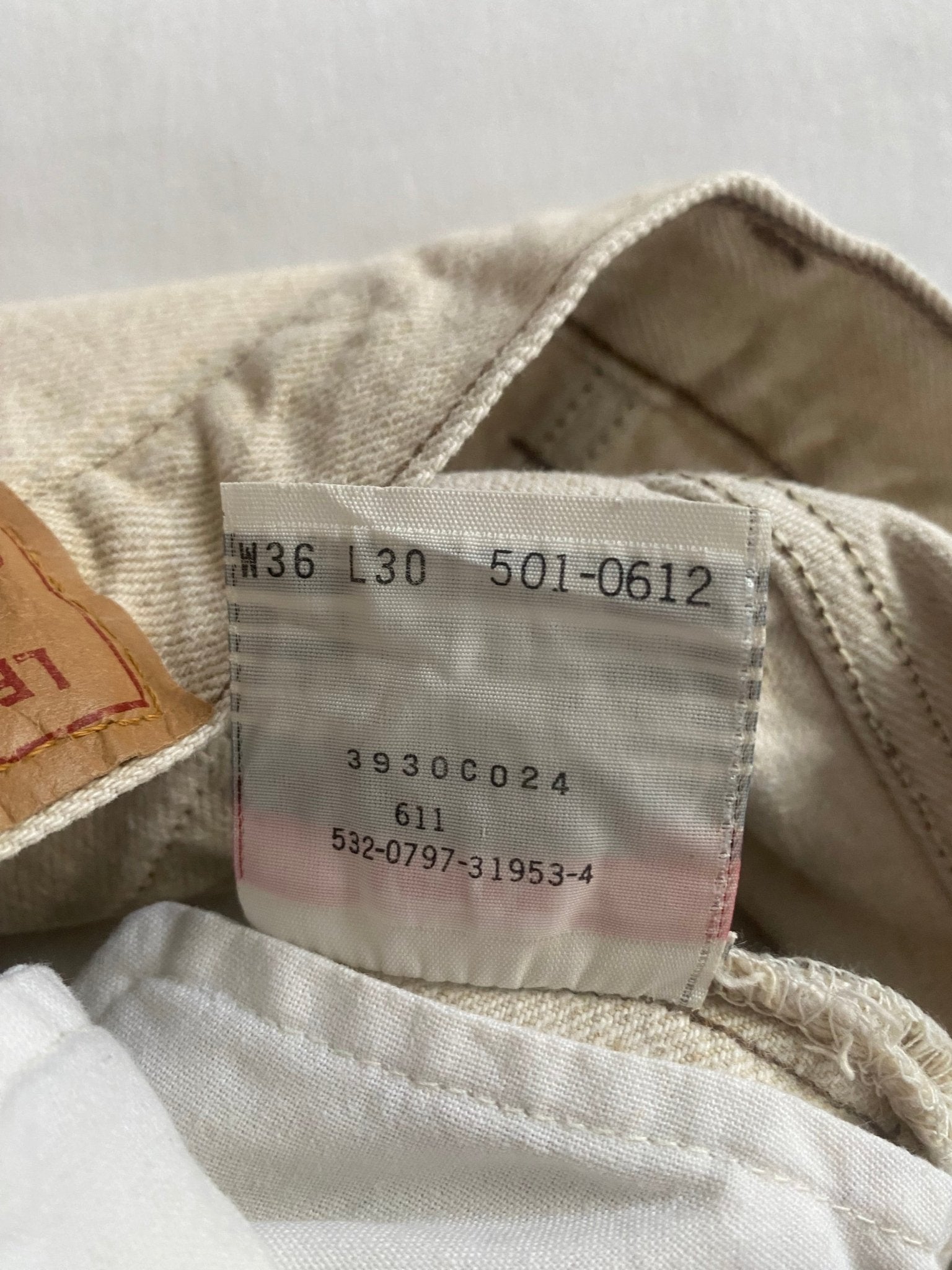 Jeans Vintage Levi’s 501 – Washed Cream – 1997 – Made in USA – W36 L30 - anbracaminte