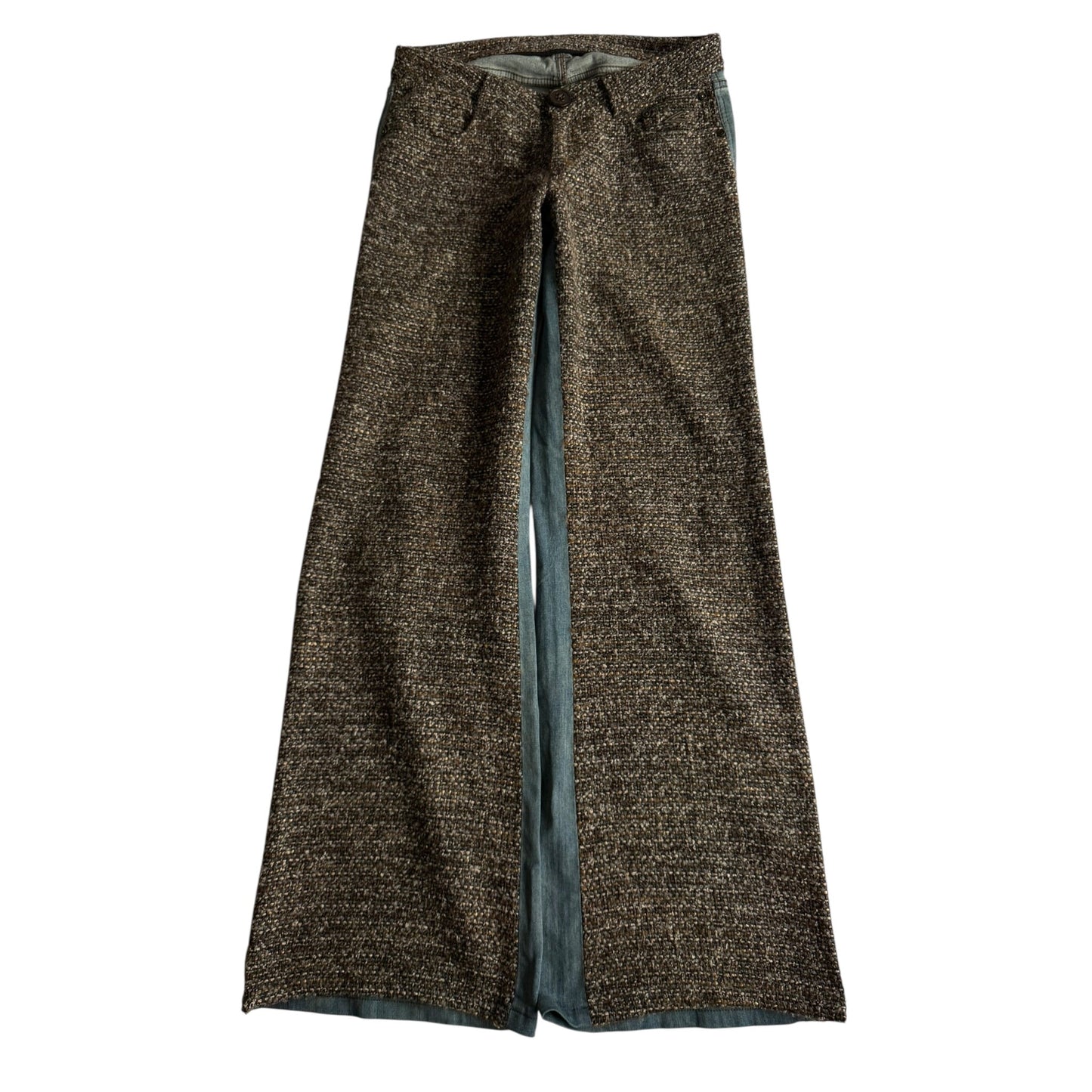 🪵 Jeans Y2K Damă Flared din Tweed și Denim – US 28 - anbracaminte