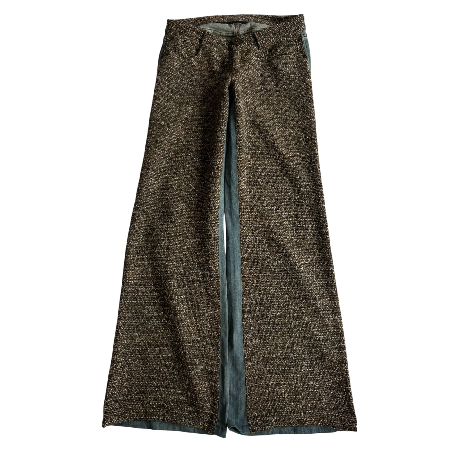 🪵 Jeans Y2K Damă Flared din Tweed și Denim – US 28 - anbracaminte