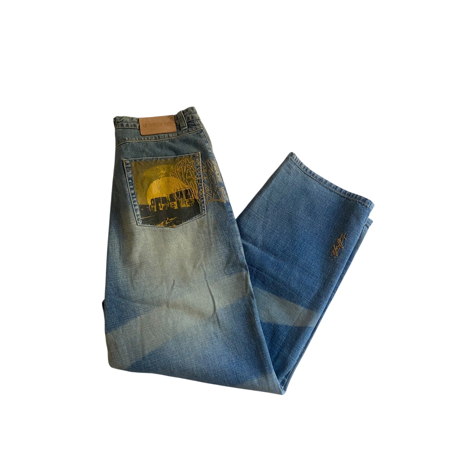 🦛 Jeans Y2K Two Angle – Baggy – Printed & Embroidered – XL nu - anbracaminte