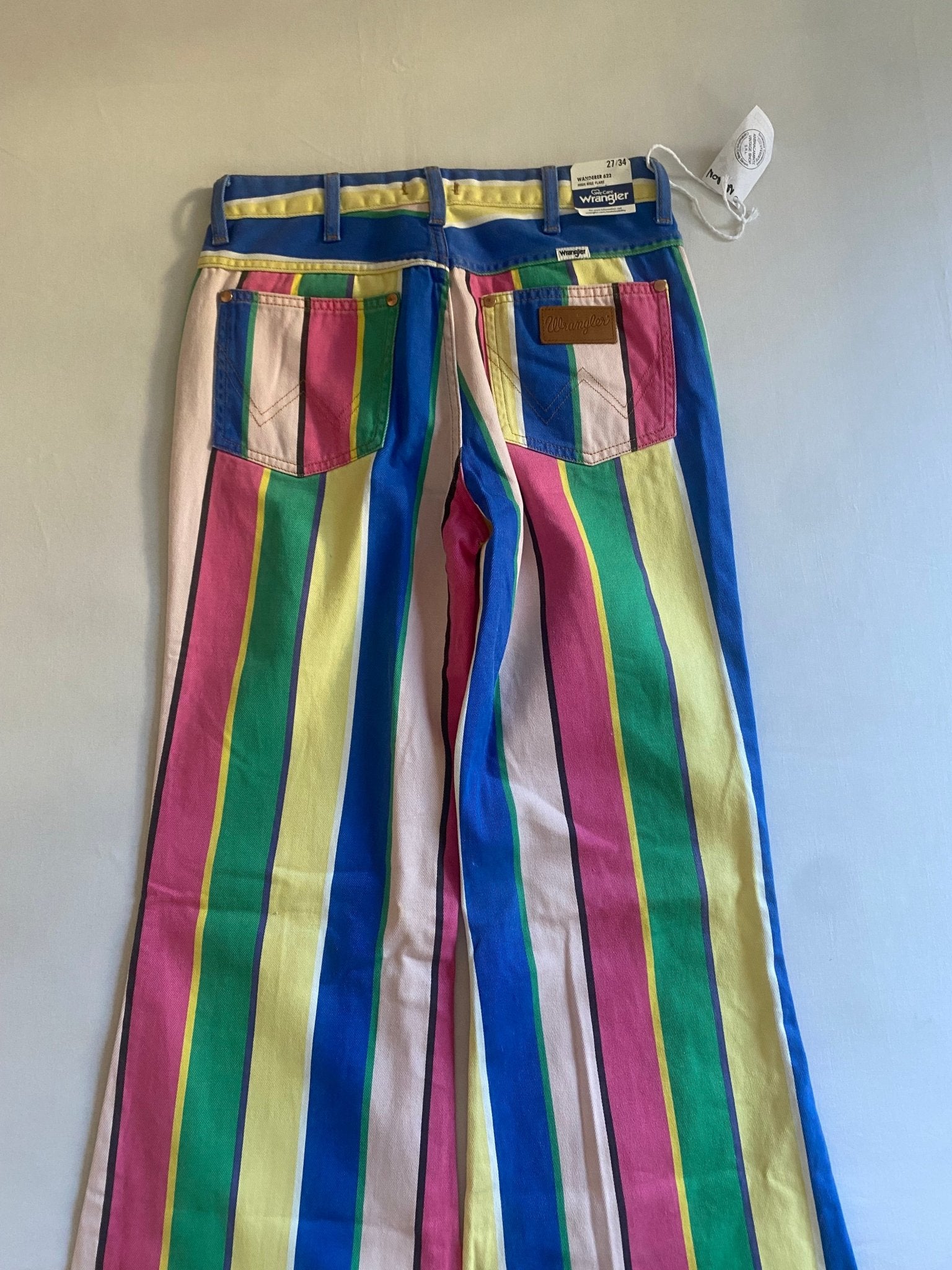 🍭 Jeanși Wrangler – Striped Colourful – High Rise Flared – W27 L34 – NWT - anbracaminte