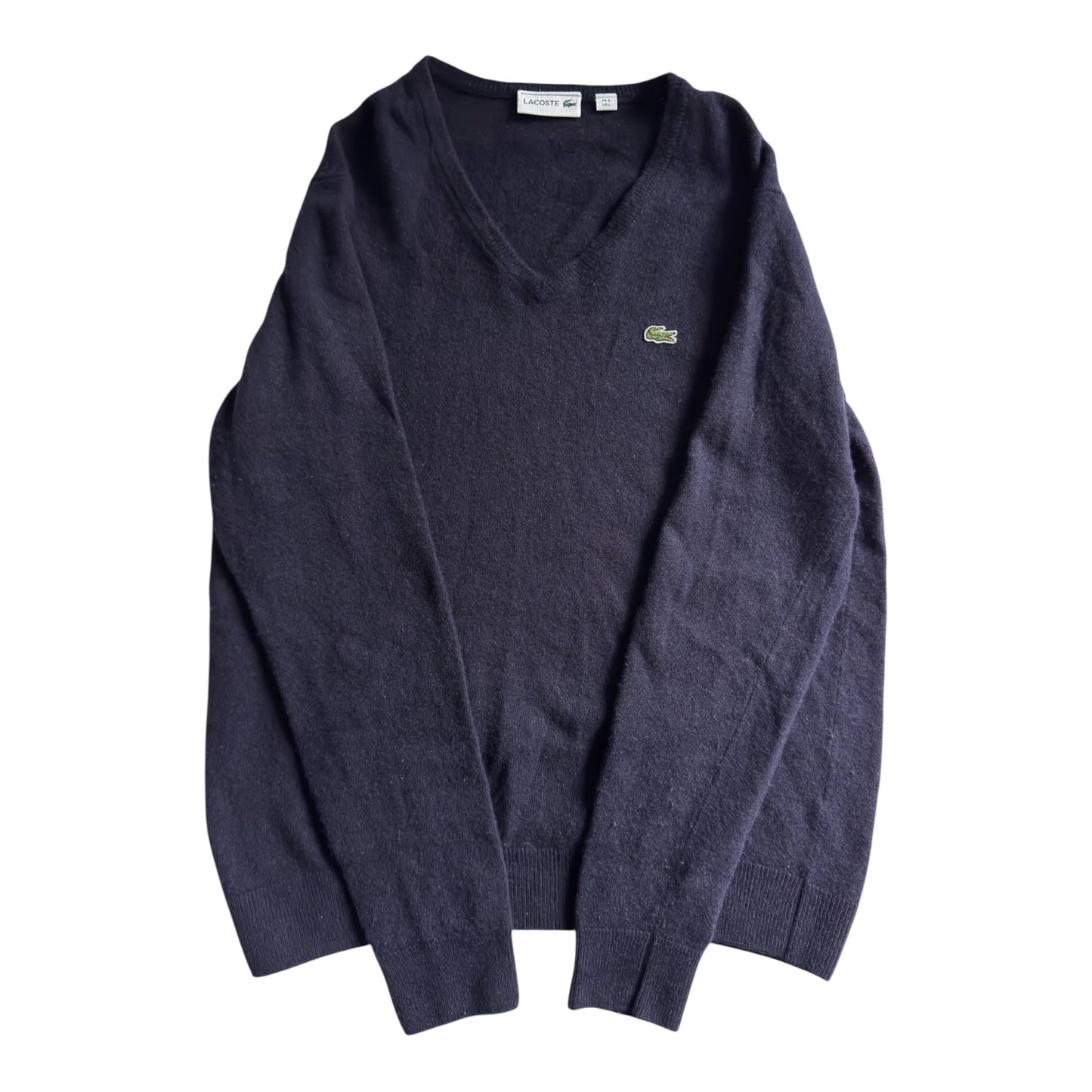 🐊 Lacoste V - Neck Jumper – Dark Navy – Pure New Wool – Size L - anbracaminte