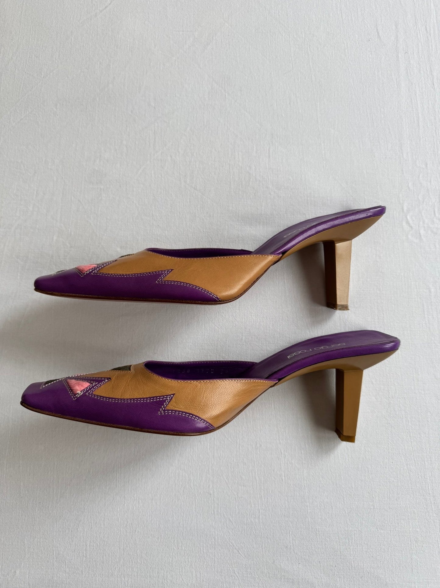👡 Mules Vintage Sergio Rossi din Piele și Păr de Vacă – EU 38.5 ( tagged EU 39 ) - anbracaminte