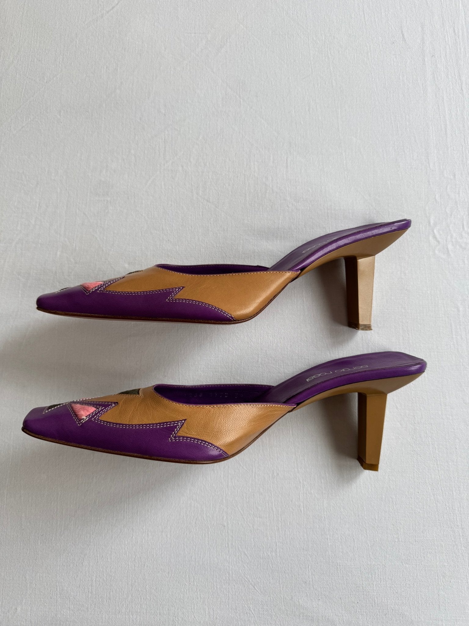 👡 Mules Vintage Sergio Rossi din Piele și Păr de Vacă – EU 38.5 ( tagged EU 39 ) - anbracaminte