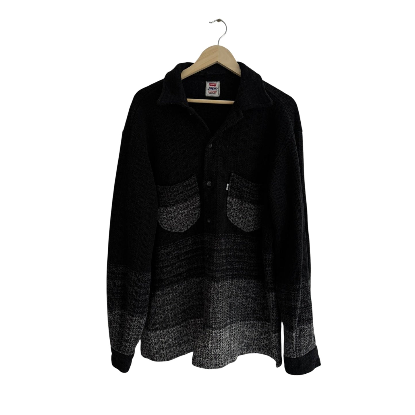 🧶 Overshirt Vintage Bărbați Levi’s Negru Tricotat din Bumbac și Acril – L - anbracaminte