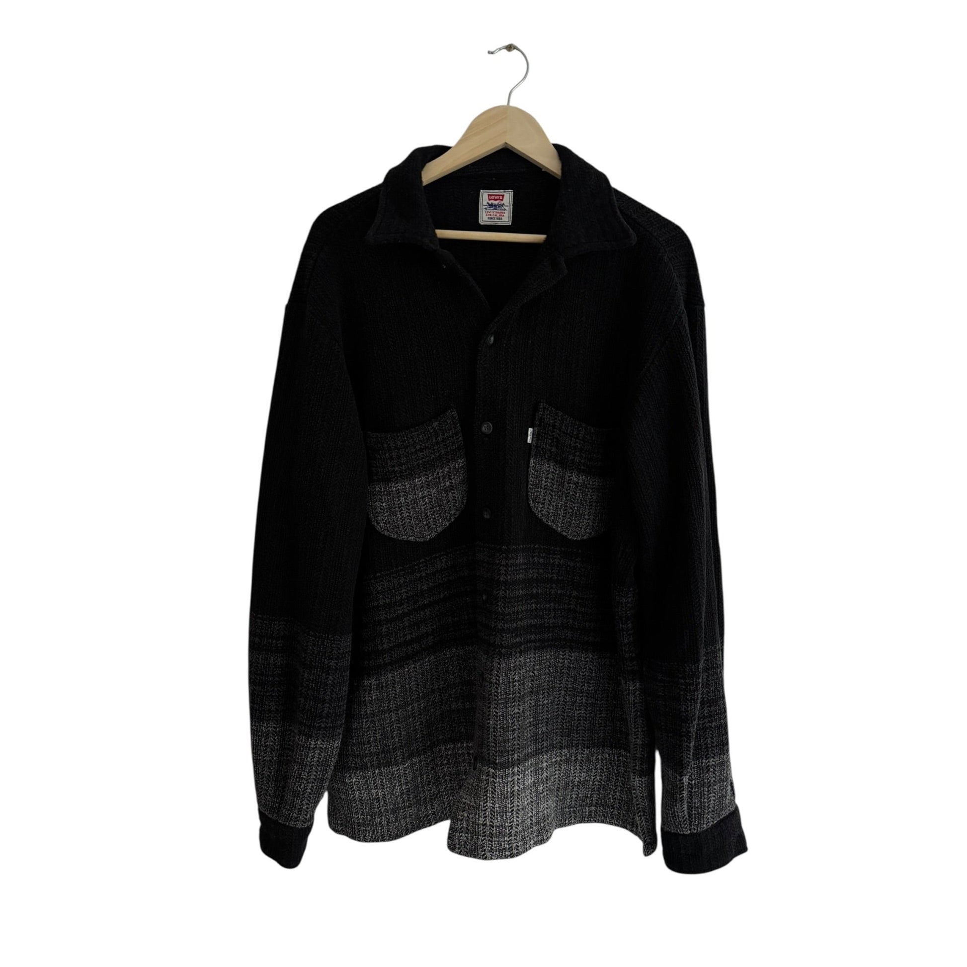 🧶 Overshirt Vintage Bărbați Levi’s Negru Tricotat din Bumbac și Acril – L - anbracaminte