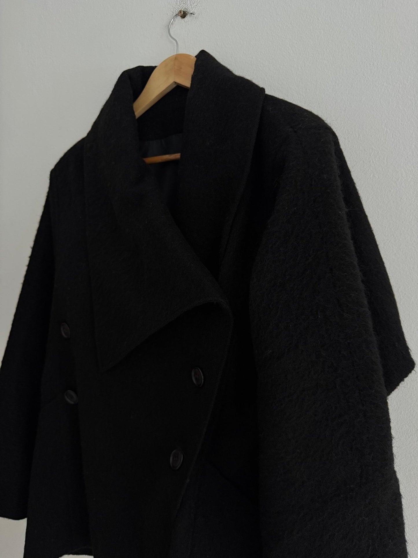 🐐 Palton Scurt Vintage Asimetric Negru din Mohair și Lână Pură – IT 46 (L Damă) - anbracaminte