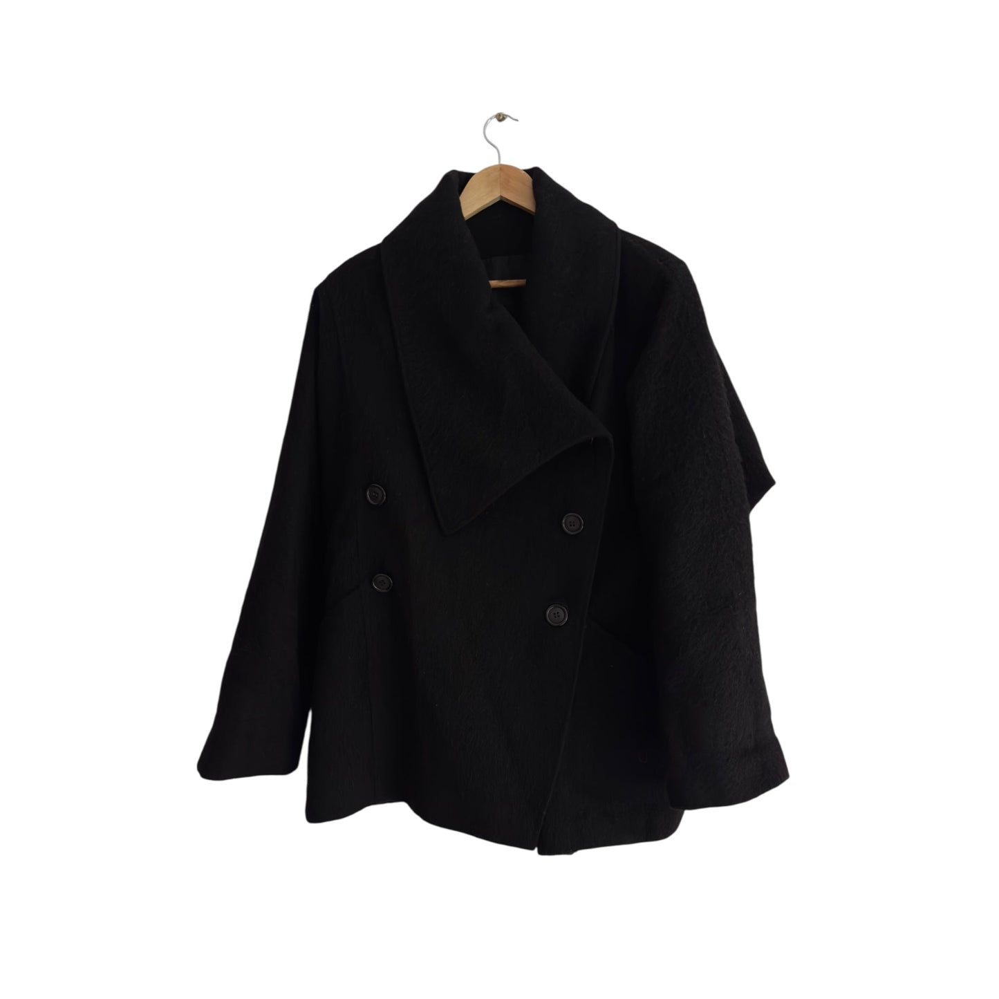 🐐 Palton Scurt Vintage Asimetric Negru din Mohair și Lână Pură – IT 46 (L Damă) - anbracaminte