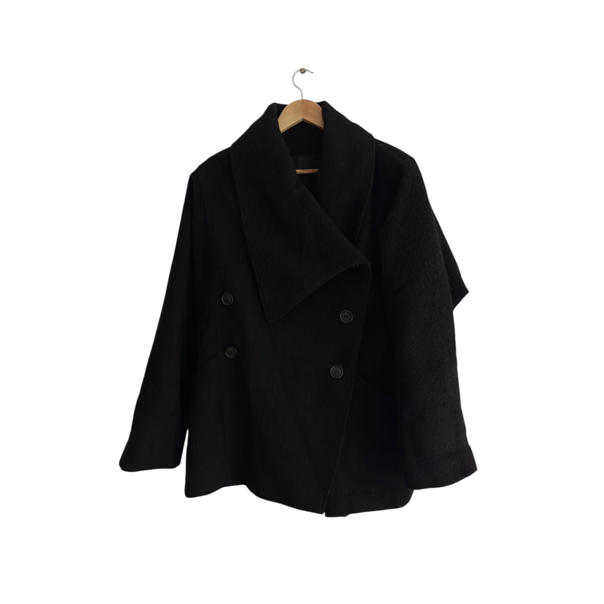 🐐 Palton Scurt Vintage Asimetric Negru din Mohair și Lână Pură – IT 46 (L Damă) - anbracaminte