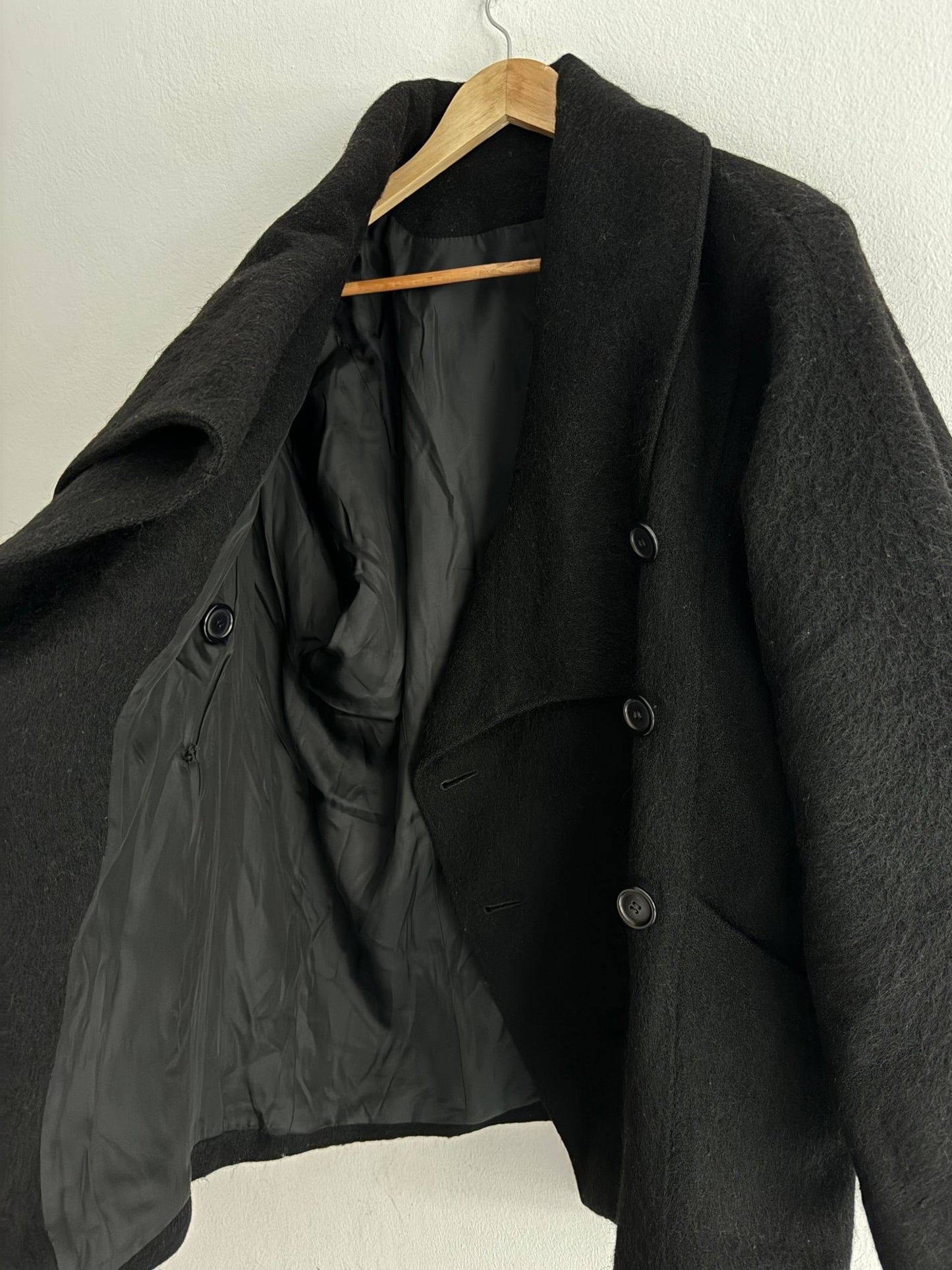 🐐 Palton Scurt Vintage Asimetric Negru din Mohair și Lână Pură – IT 46 (L Damă) - anbracaminte