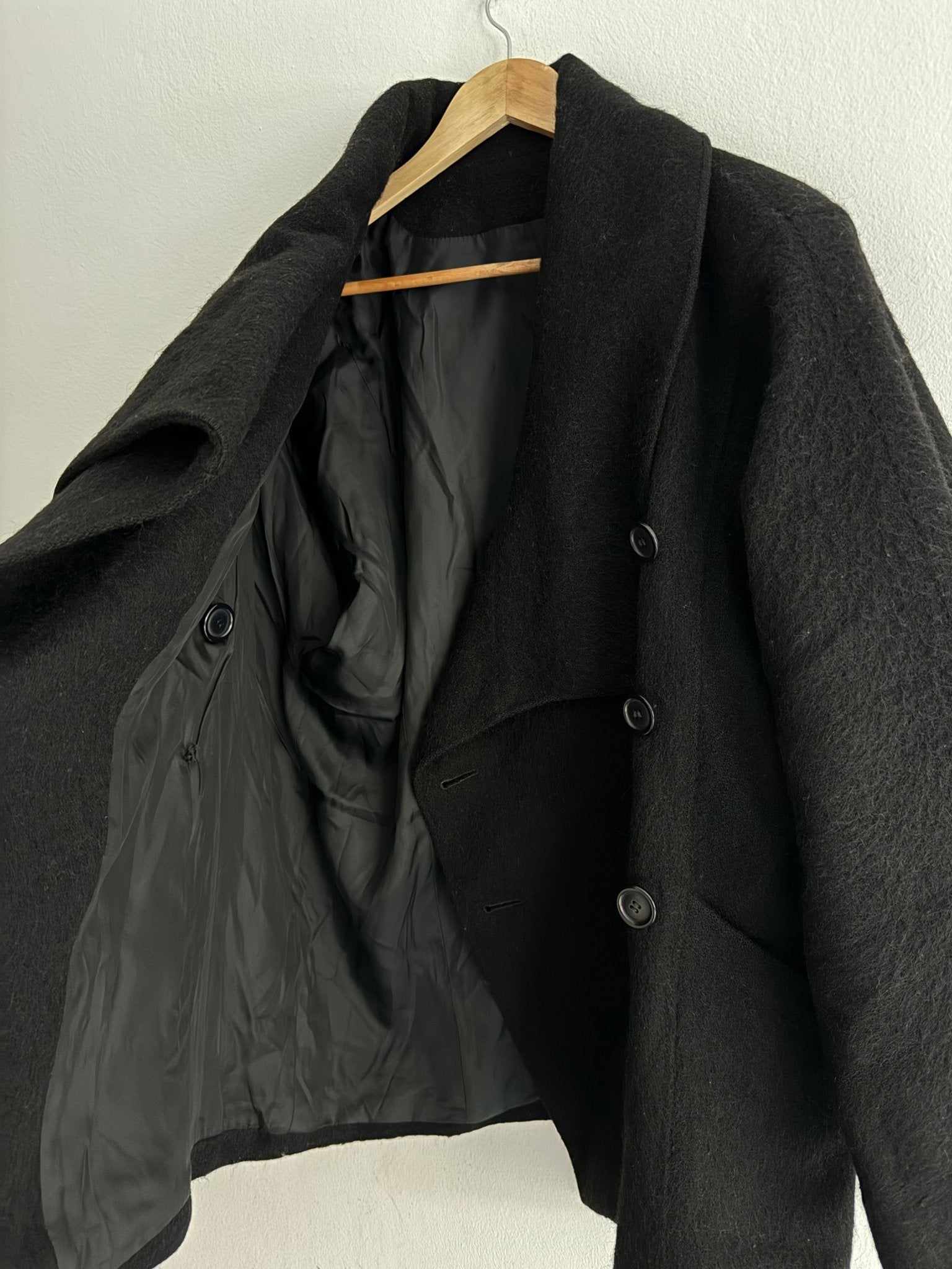 🐐 Palton Scurt Vintage Asimetric Negru din Mohair și Lână Pură – IT 46 (L Damă) - anbracaminte