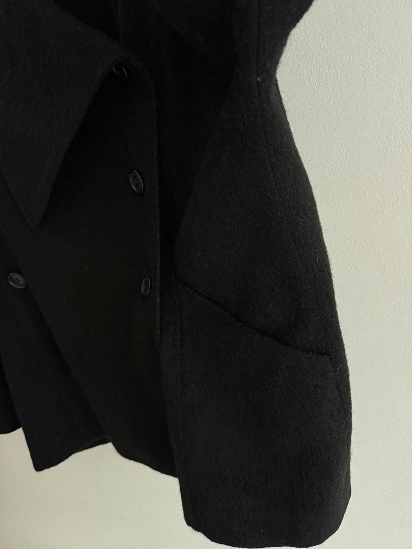 🐐 Palton Scurt Vintage Asimetric Negru din Mohair și Lână Pură – IT 46 (L Damă) - anbracaminte
