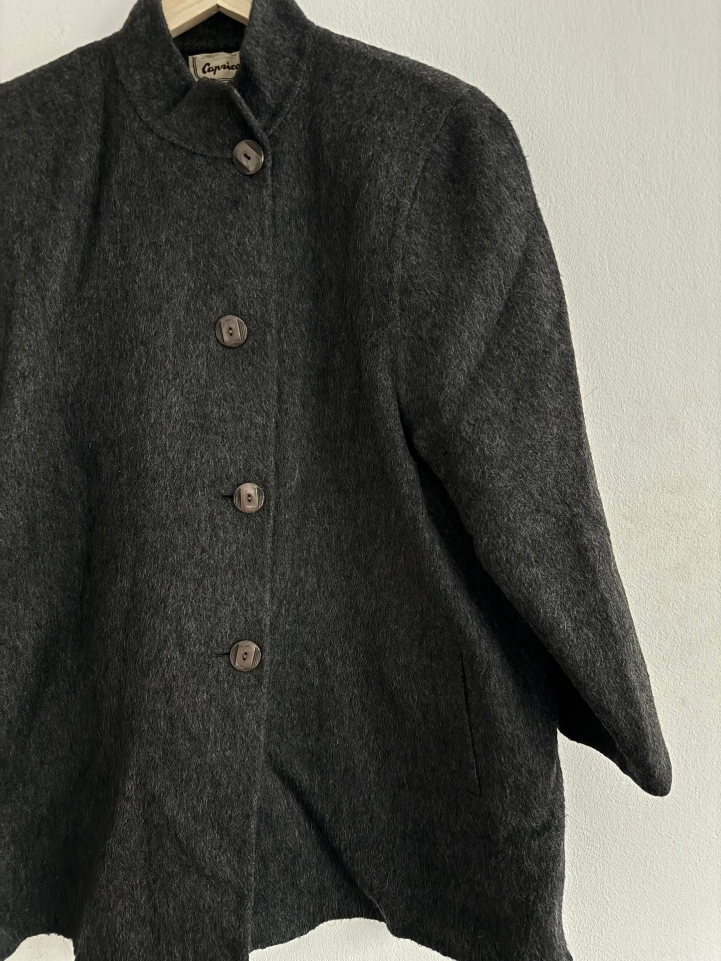 🧥 Palton Scurt Vintage Damă Gri Închis din Lână, Alpaca și Mohair – L/XL (Oversized Look) - anbracaminte