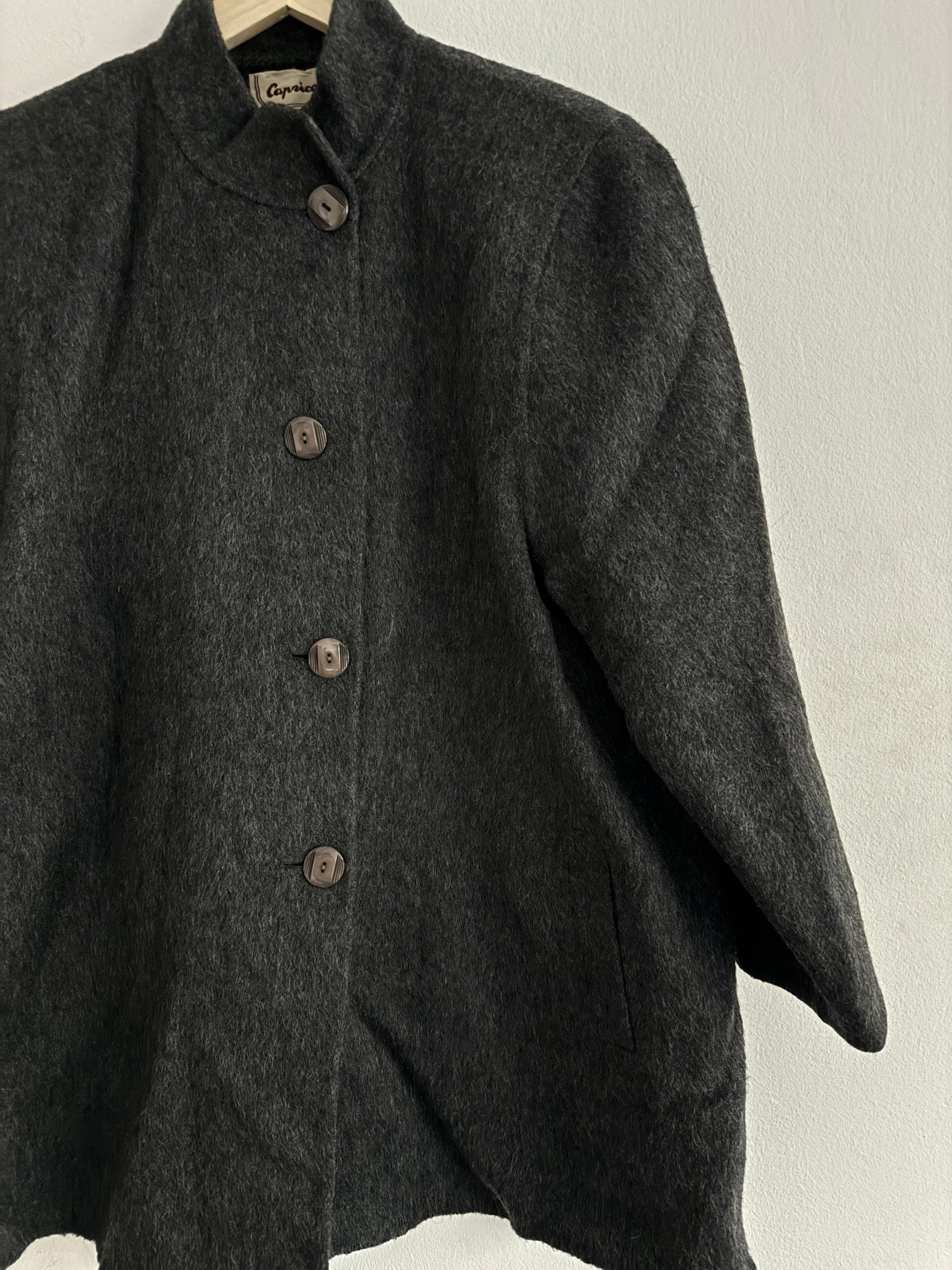 🧥 Palton Scurt Vintage Damă Gri Închis din Lână, Alpaca și Mohair – L/XL (Oversized Look) - anbracaminte
