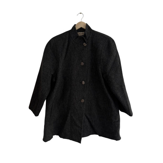 🧥 Palton Scurt Vintage Damă Gri Închis din Lână, Alpaca și Mohair – L/XL (Oversized Look) - anbracaminte