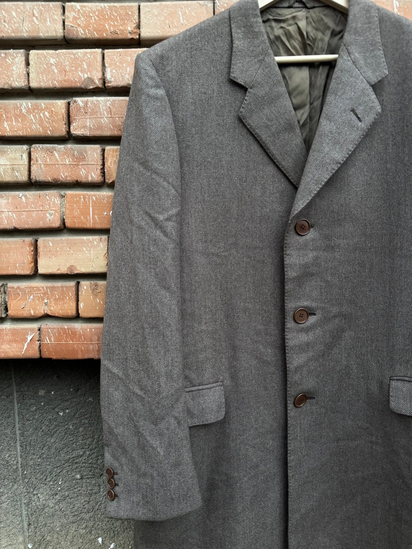 🧥 Palton Vintage Bărbați Maro Deschis – Gri din Lână Virgină – IT 52 (L) - anbracaminte