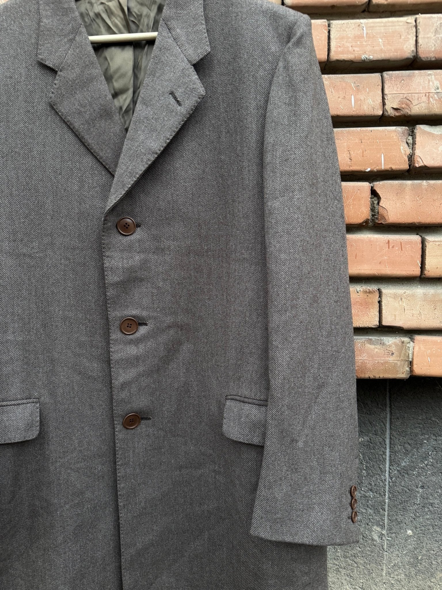 🧥 Palton Vintage Bărbați Maro Deschis – Gri din Lână Virgină – IT 52 (L) - anbracaminte
