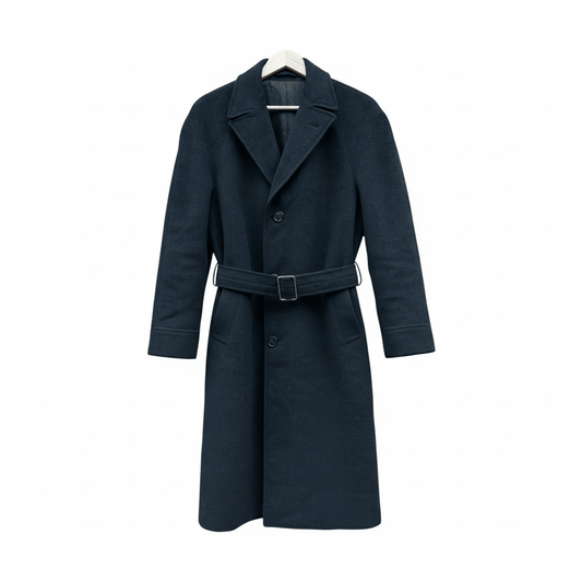 🧥 Palton Vintage Bărbați Navy - Verde cu Cordon din Lână – M - anbracaminte