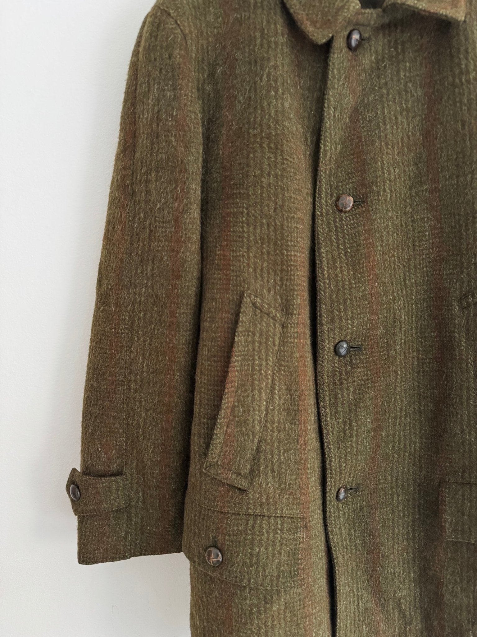 🧥 Palton Vintage Bărbați Verde Închis din Lână Virgină Texturată – L - anbracaminte