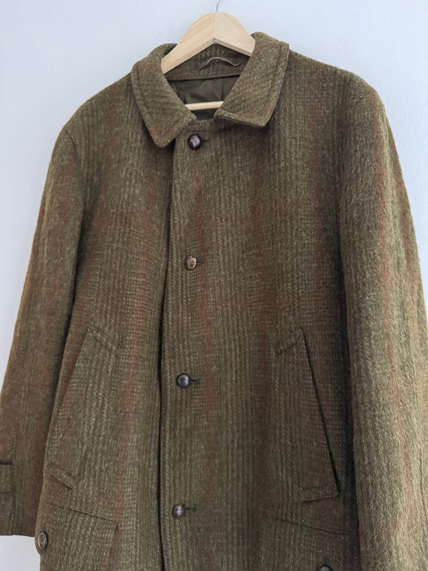 🧥 Palton Vintage Bărbați Verde Închis din Lână Virgină Texturată – L - anbracaminte