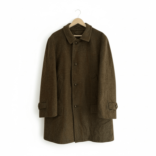 🧥 Palton Vintage Bărbați Verde Închis din Lână Virgină Texturată – L - anbracaminte