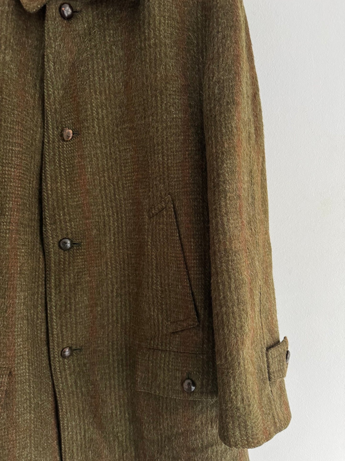 🧥 Palton Vintage Bărbați Verde Închis din Lână Virgină Texturată – L - anbracaminte