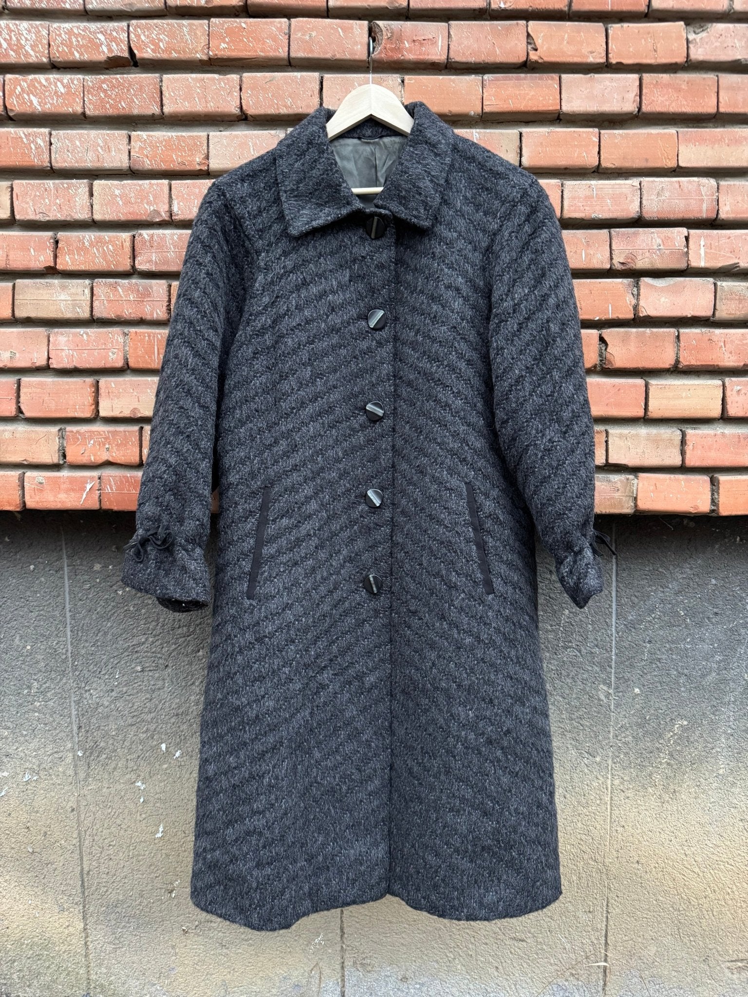 🦙 Palton Vintage Damă Gri Texturat din Lână și Alpaca – IT 46 (M/L) - anbracaminte