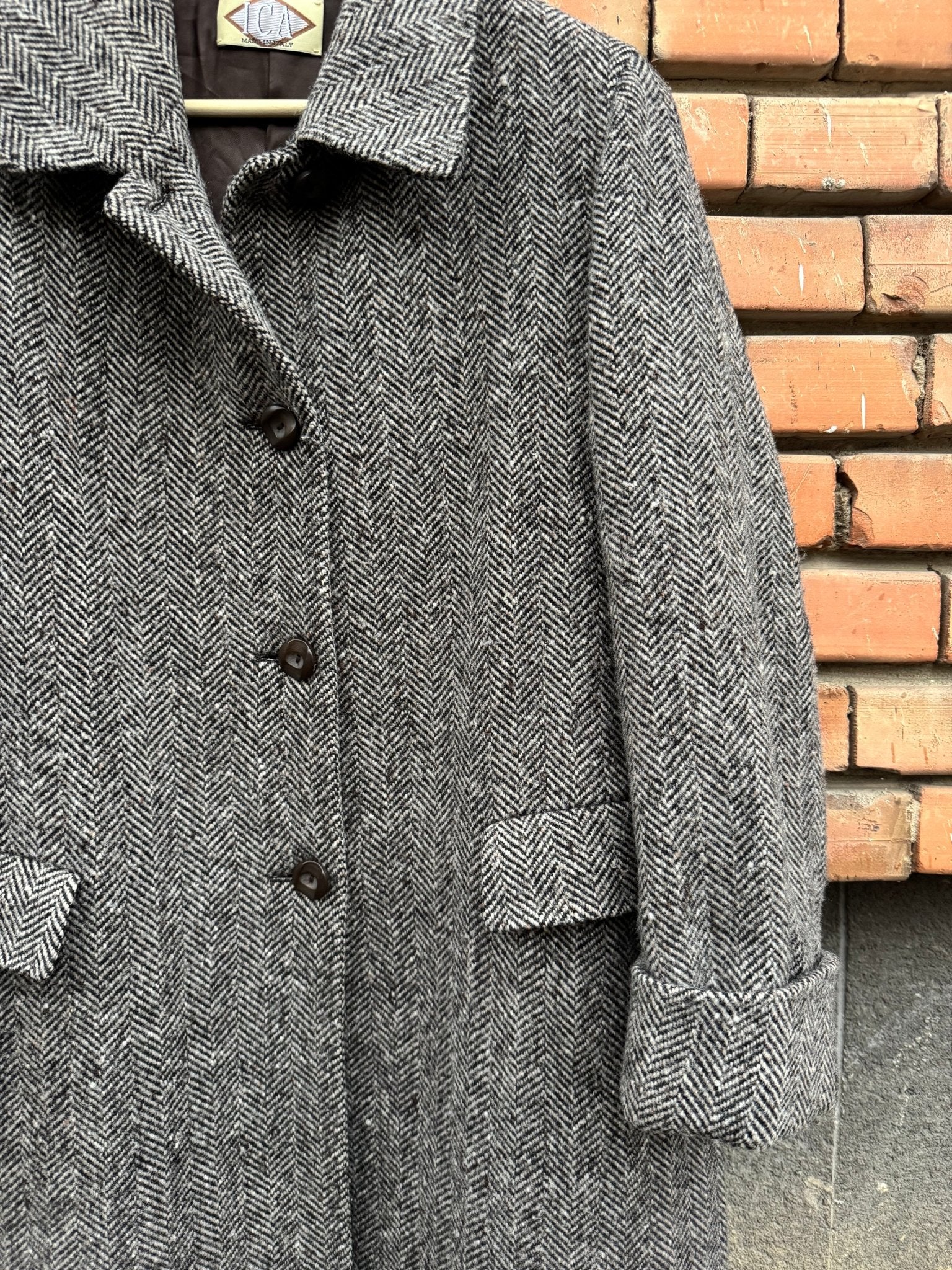 🧥 Palton Vintage Damă Gri Texturat din Lână Virgină – IT 45 (M/L) - anbracaminte