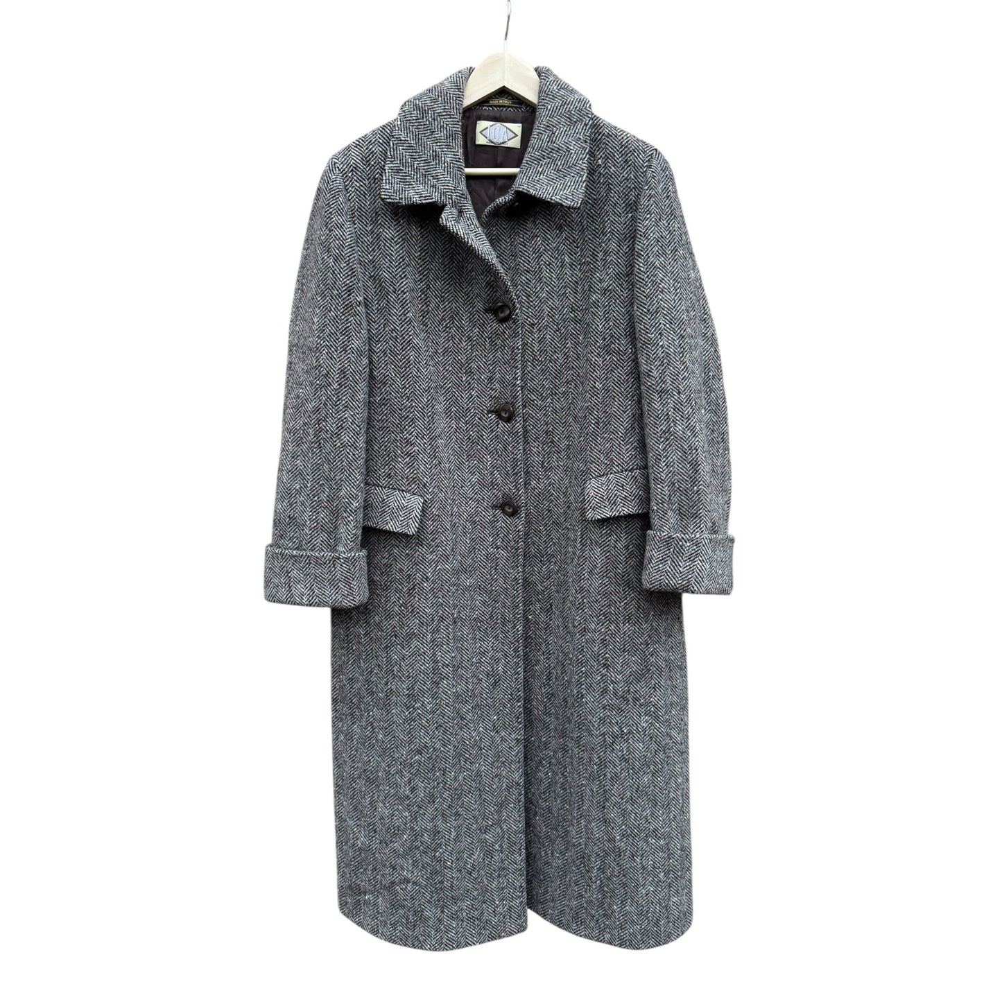 🧥 Palton Vintage Damă Gri Texturat din Lână Virgină – IT 45 (M/L) - anbracaminte